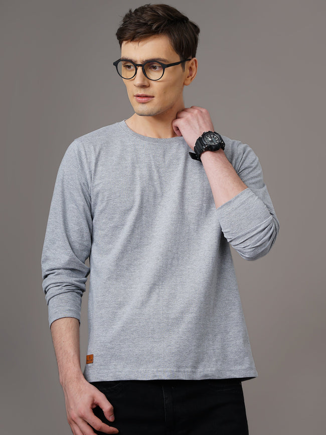 Men Plain Grey Full Sleeve T-Shirt