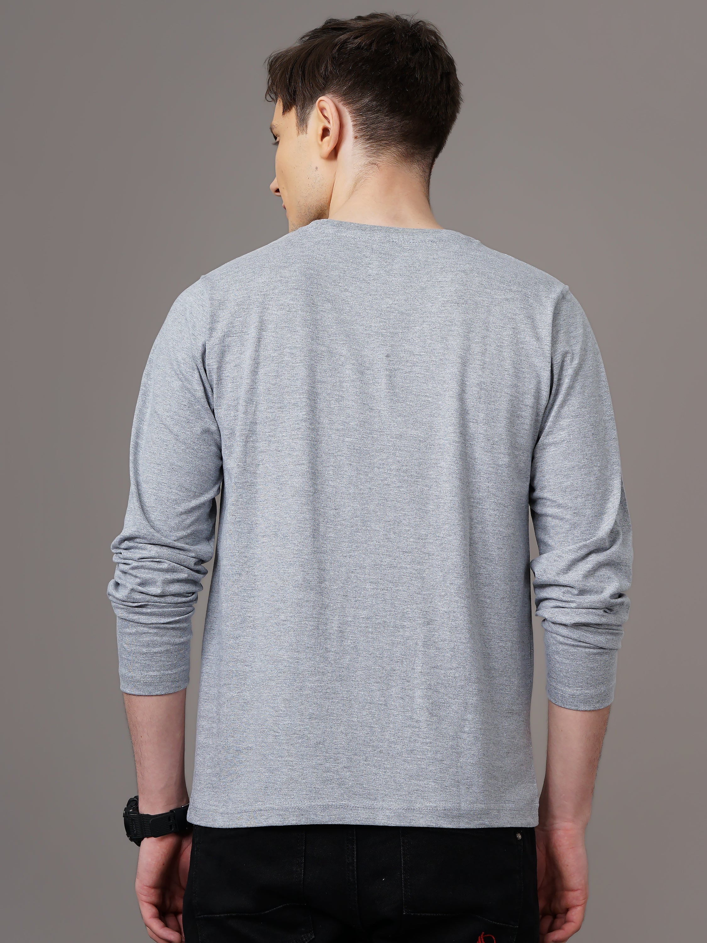 Men Plain Grey Full Sleeve T-Shirt