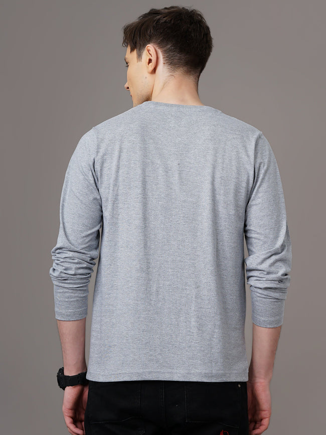 Men Plain Grey Full Sleeve T-Shirt