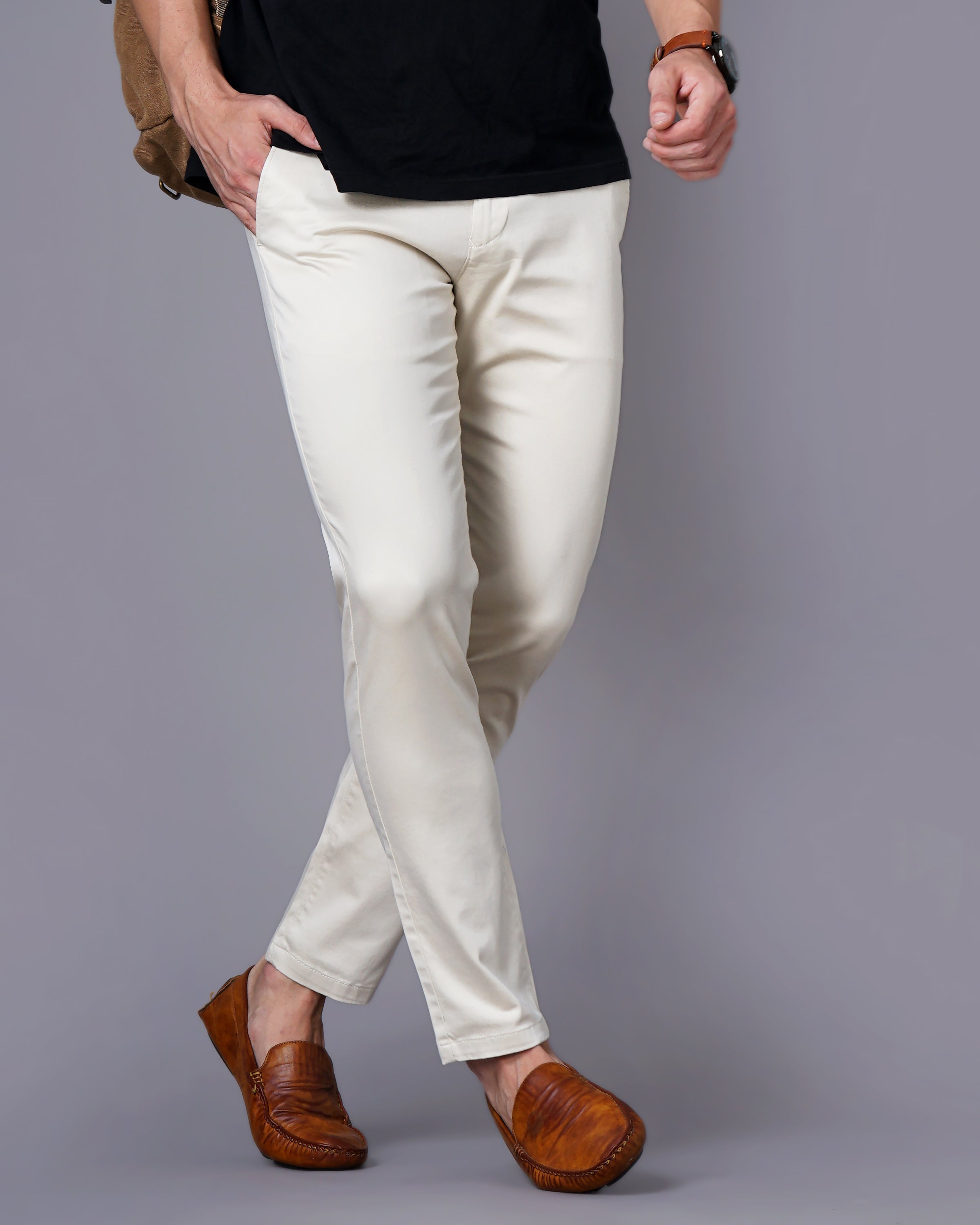 Men Cream Trousers