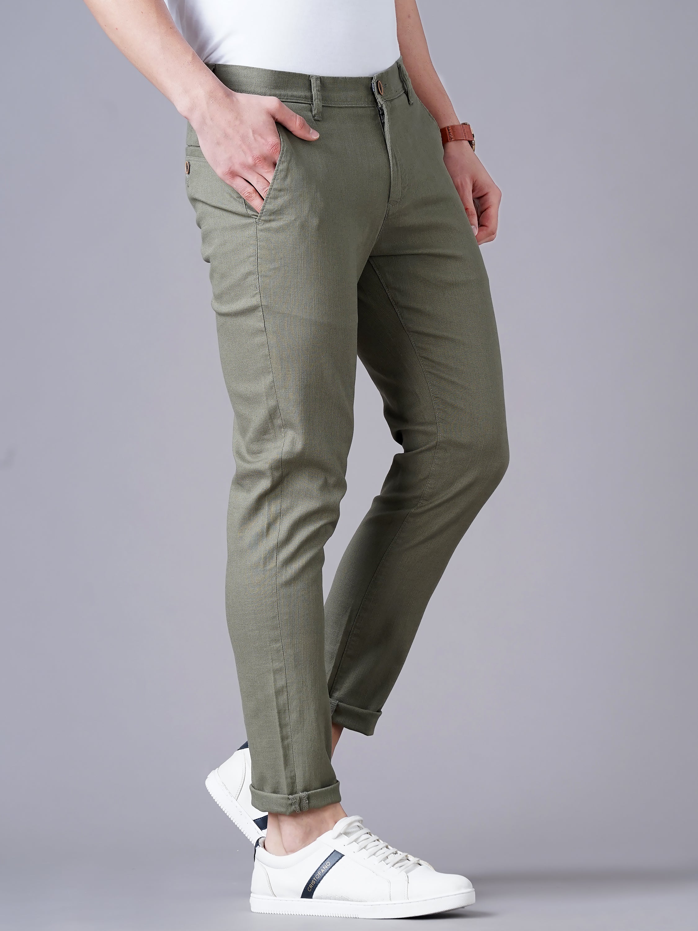 Men Olive Trousers
