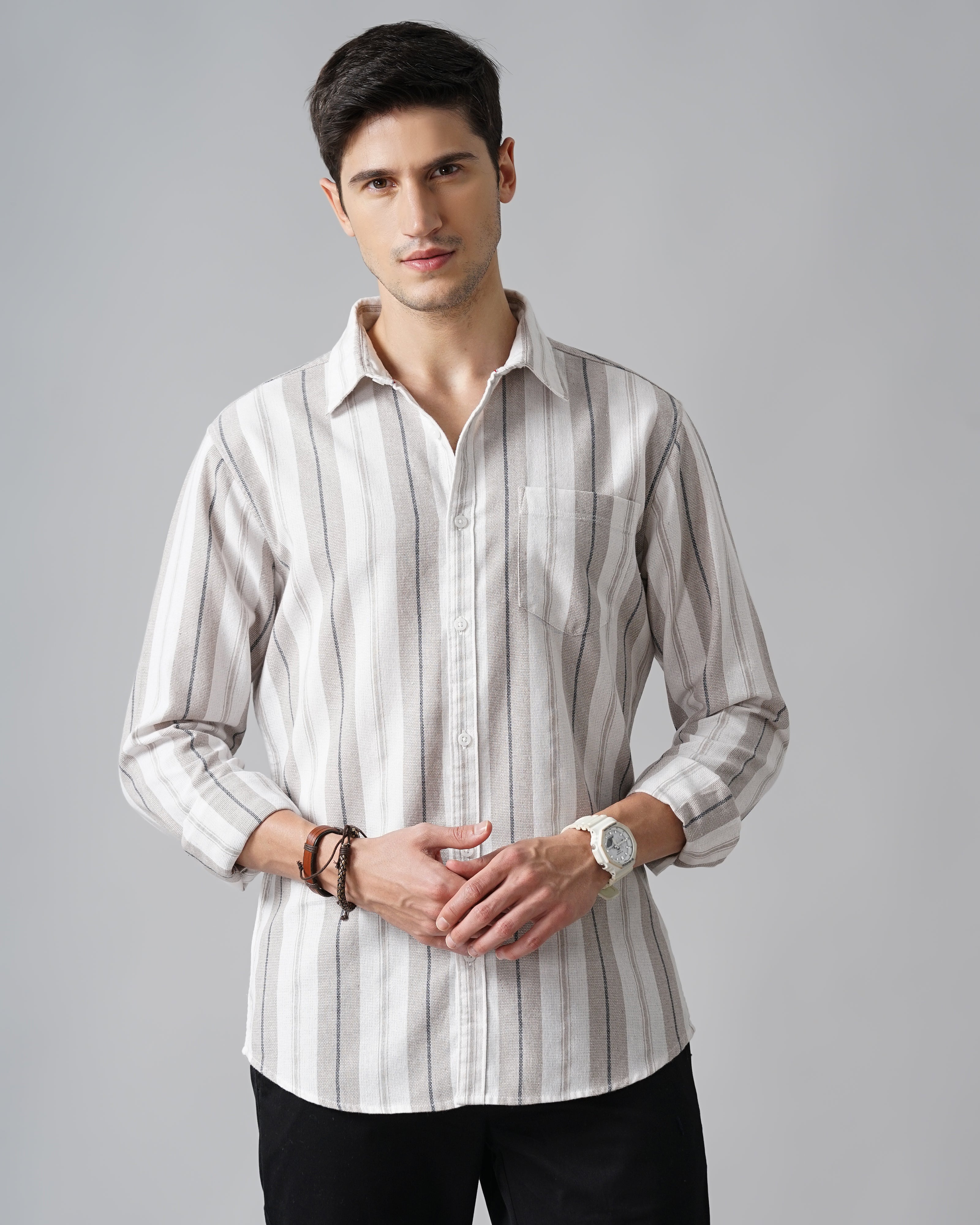 Men Grey Shirt With Patch Pocket