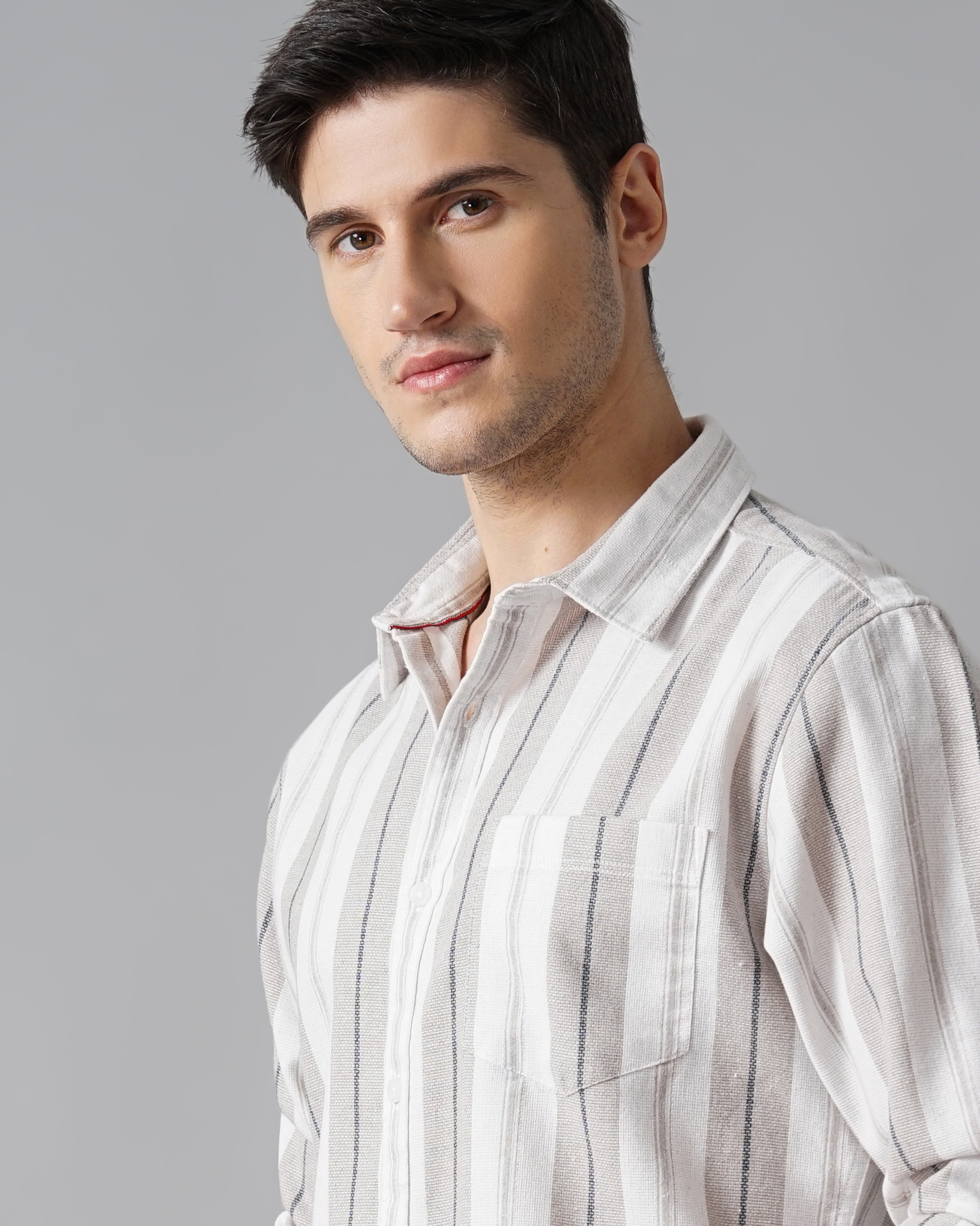 Men Grey Shirt With Patch Pocket