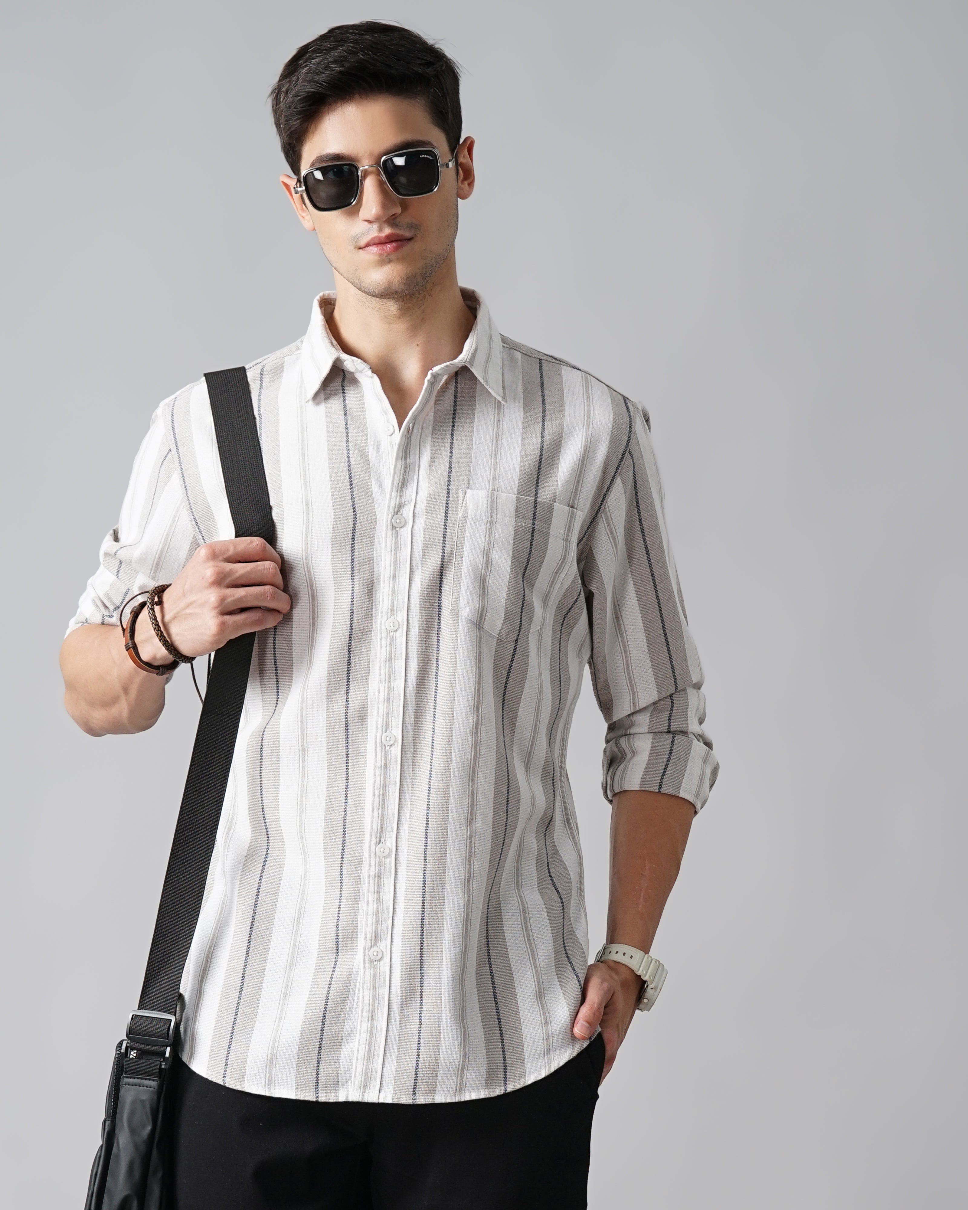 Men Grey Shirt With Patch Pocket