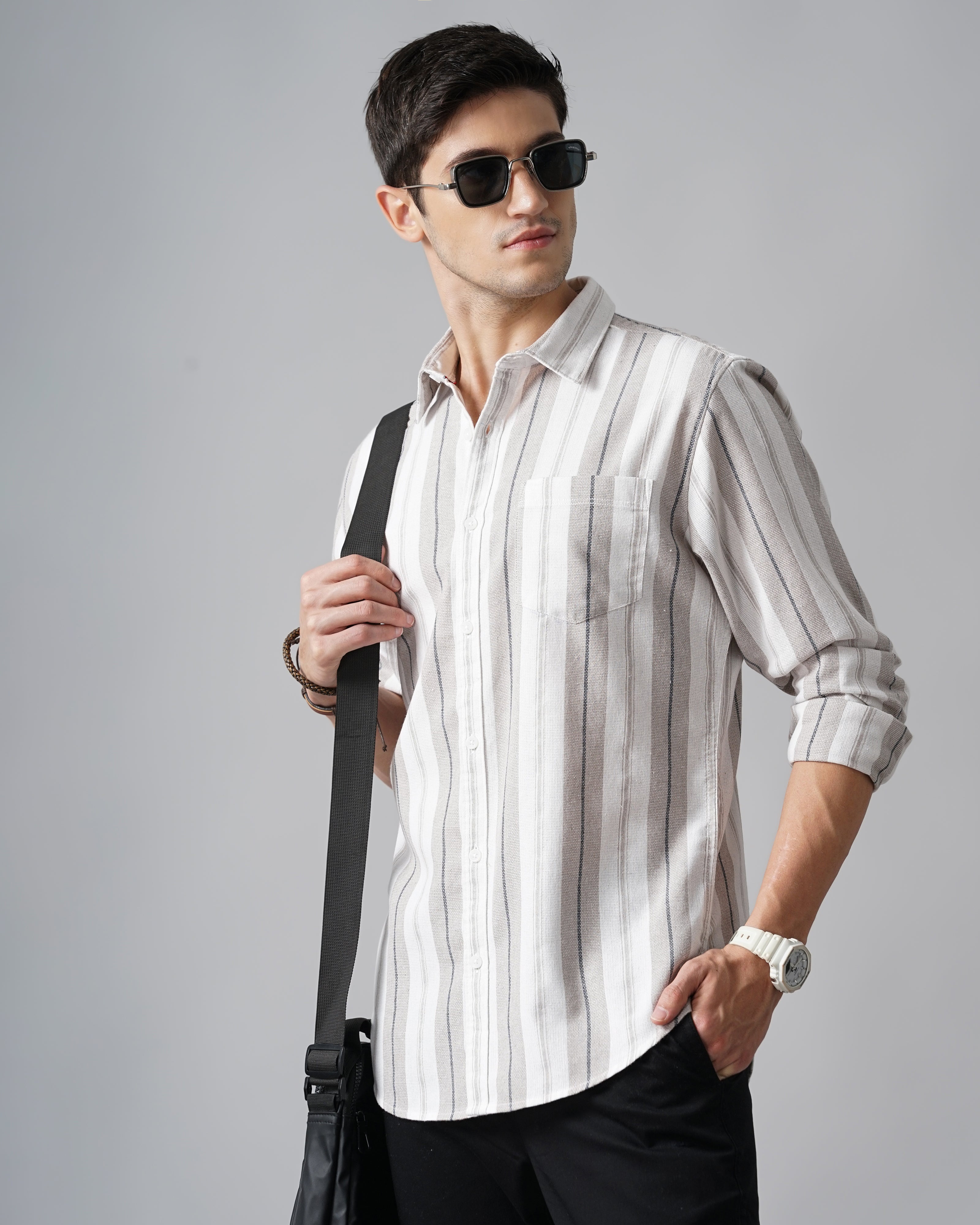 Men Grey Shirt With Patch Pocket