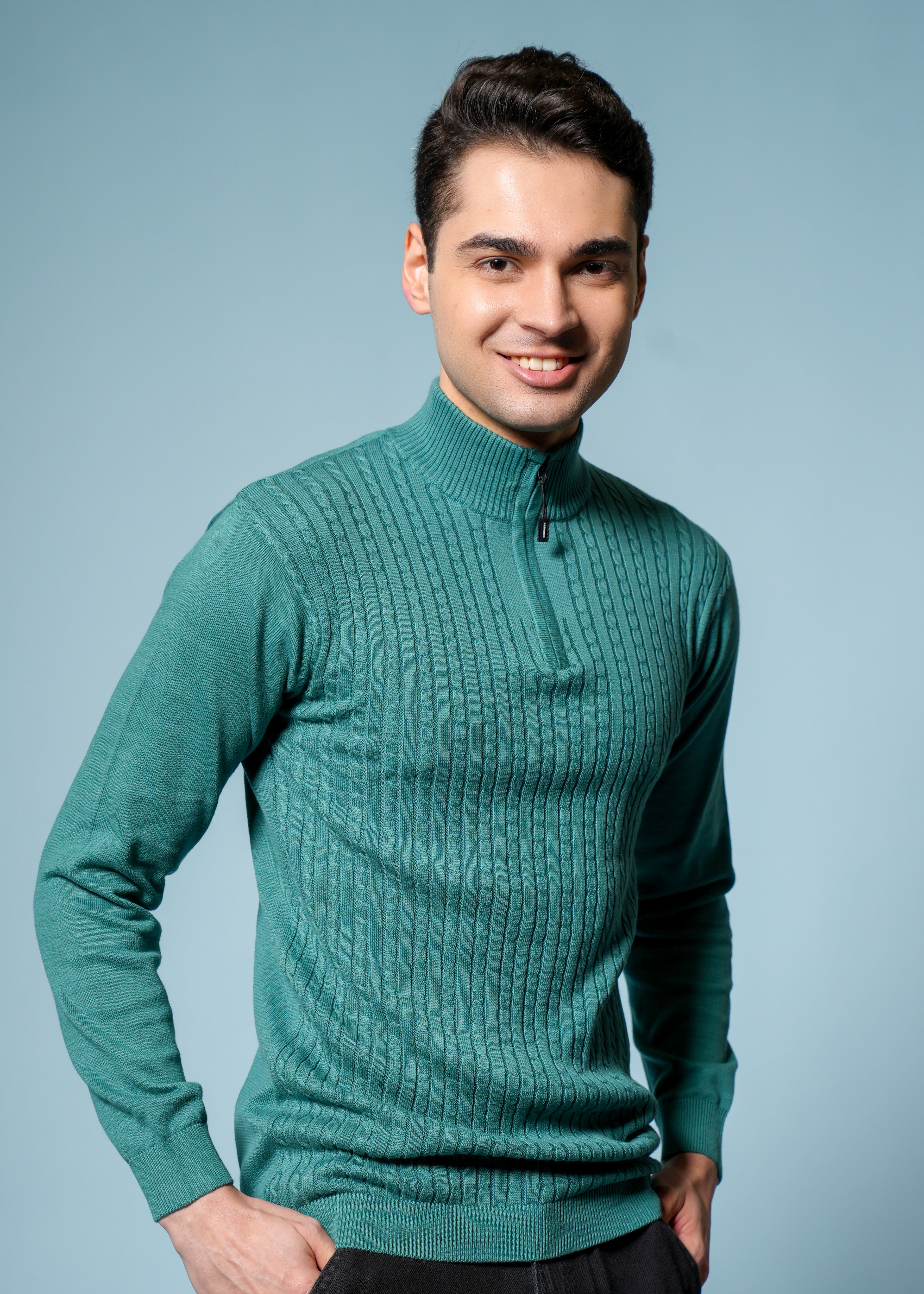 Men Green Cotton Sweatshirt