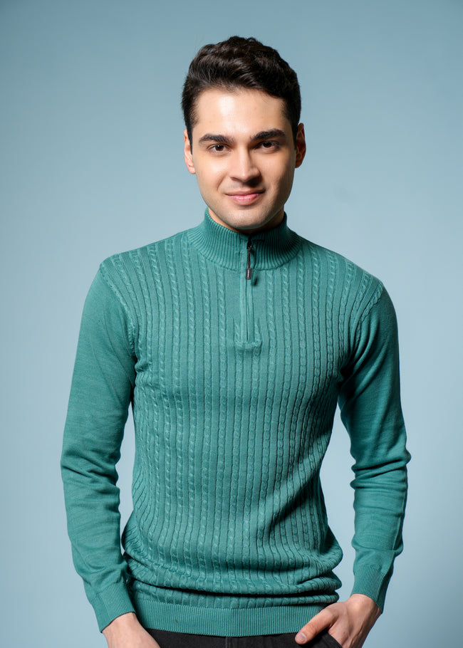 Men Green Cotton Sweatshirt