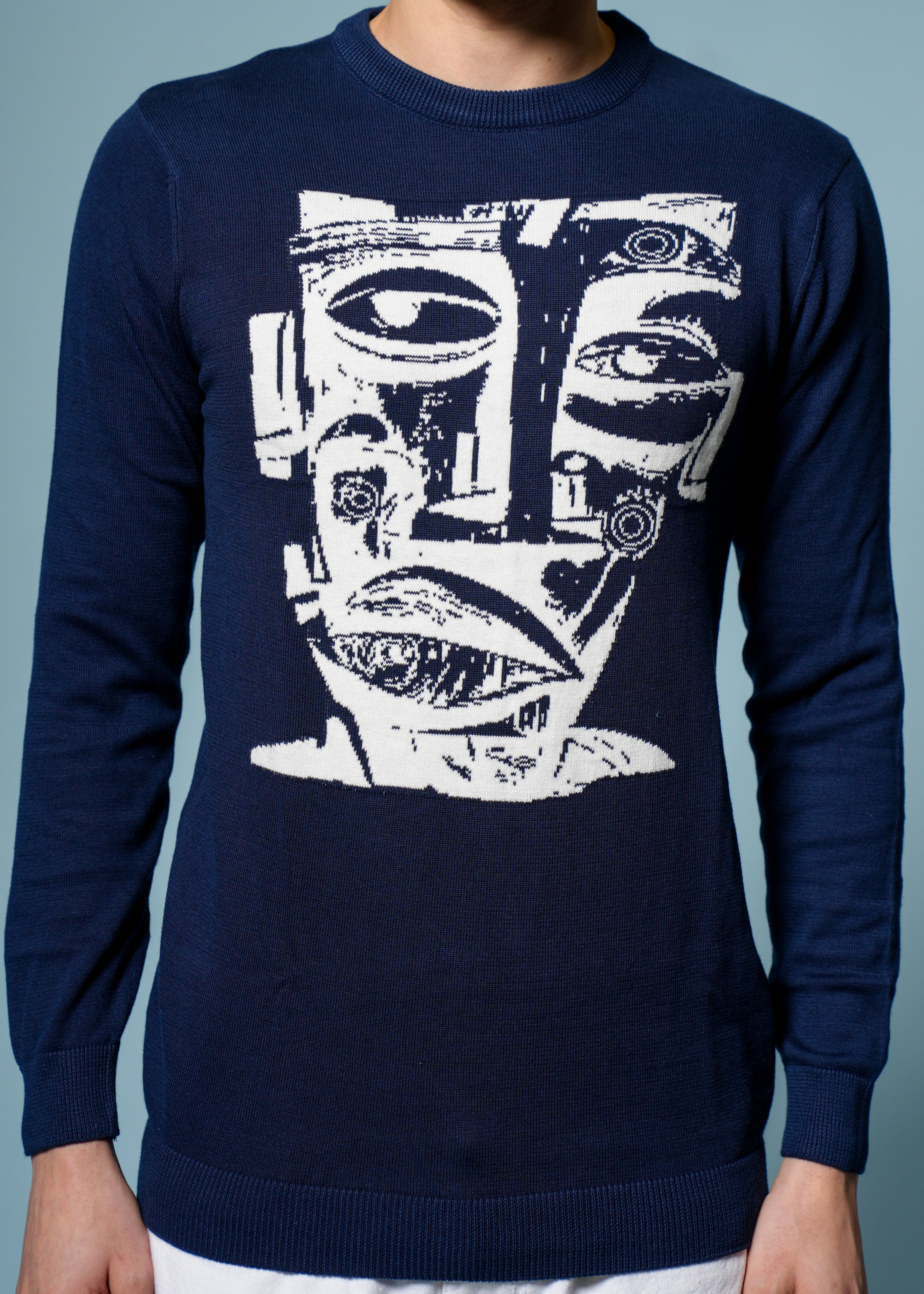 Men Navy Cotton Sweatshirt