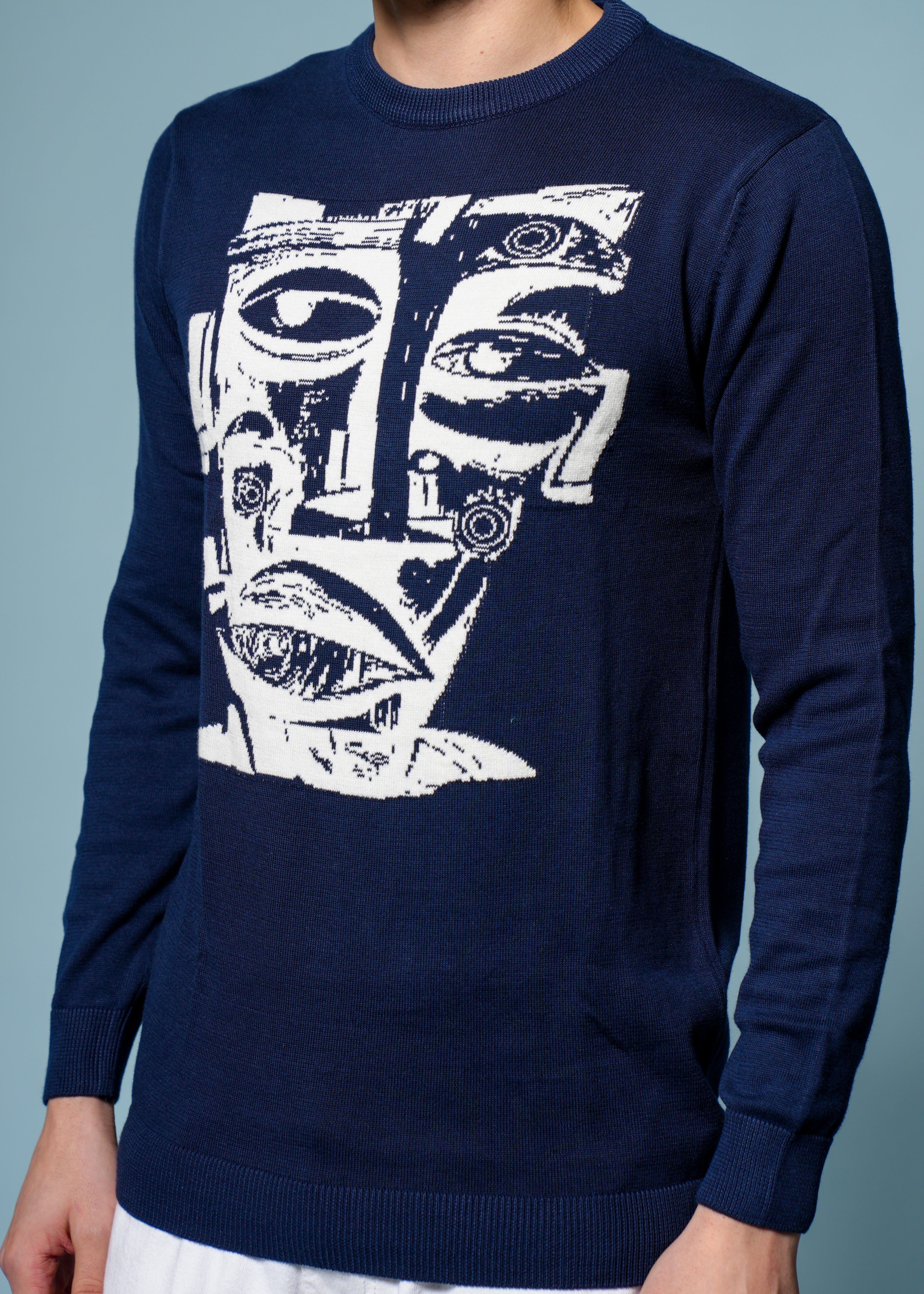 Men Navy Cotton Sweatshirt