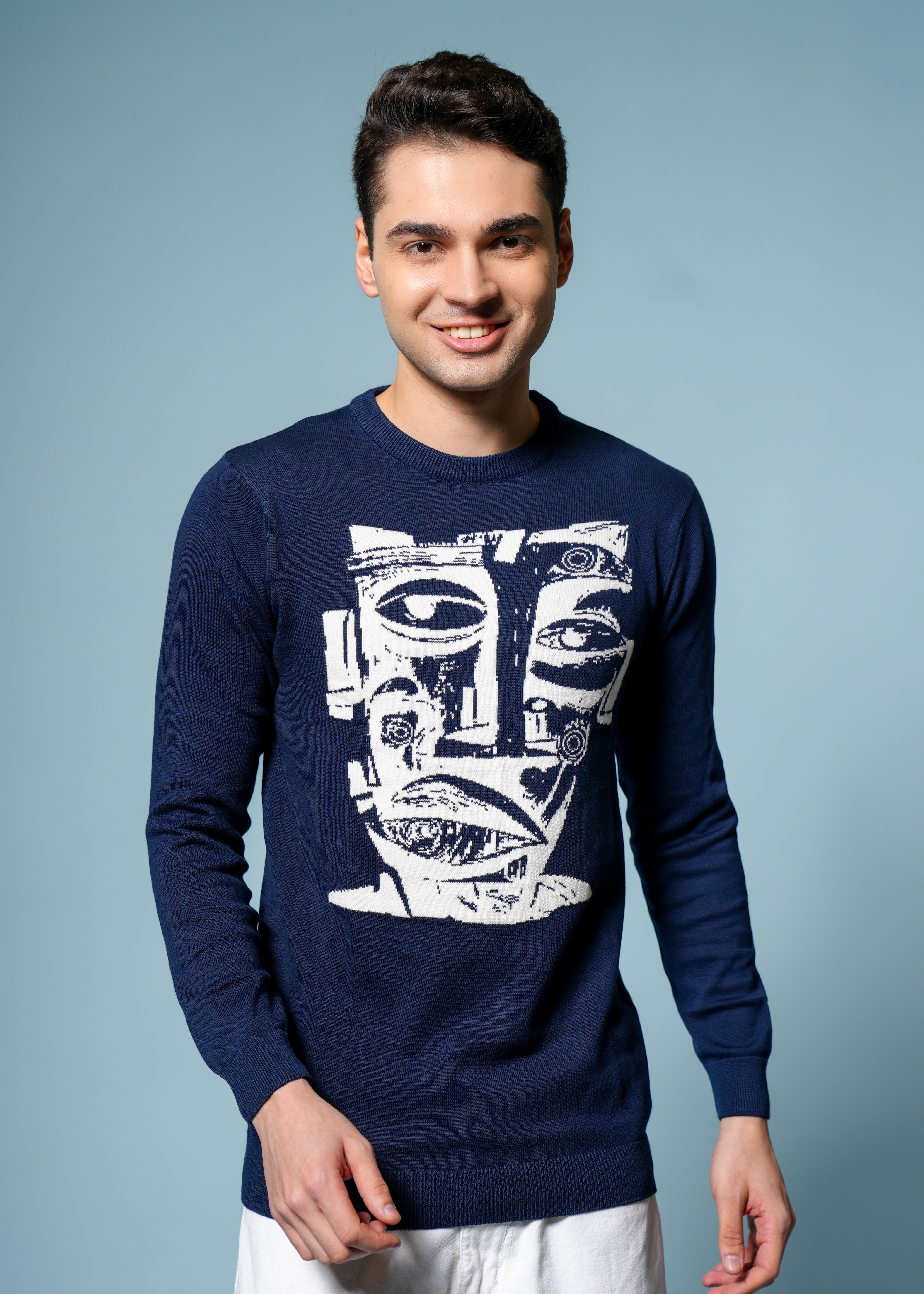 Men Navy Cotton Sweatshirt