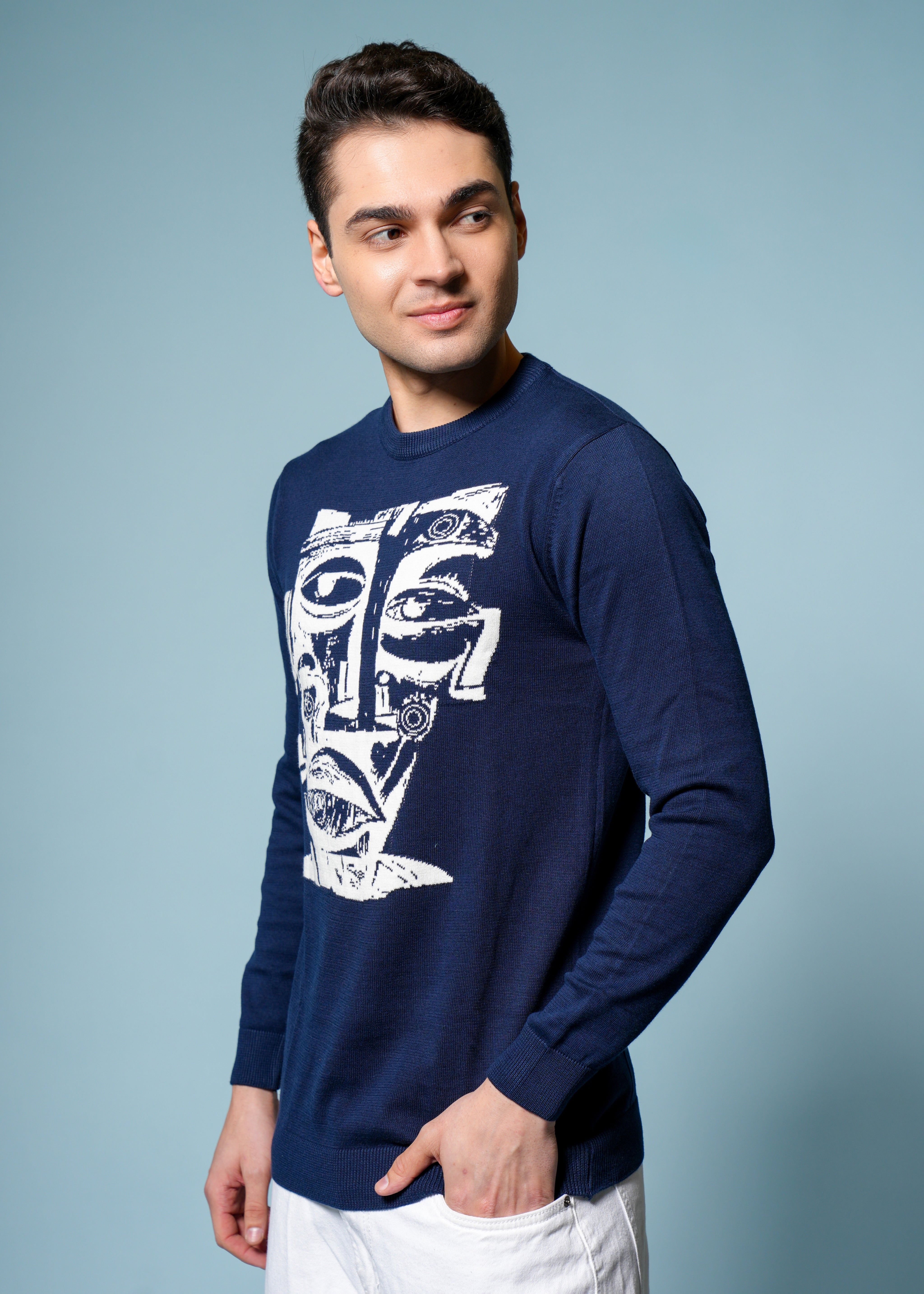 Men Navy Cotton Sweatshirt