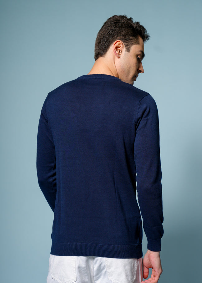 Men Navy Cotton Sweatshirt