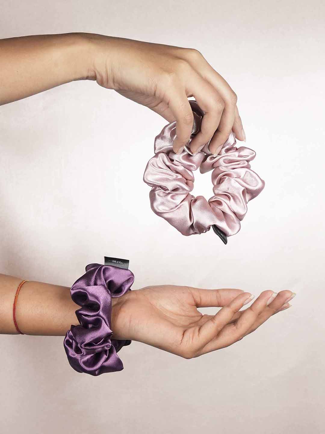 Multi Pastel Silk Satin Scrunchies Set of 6