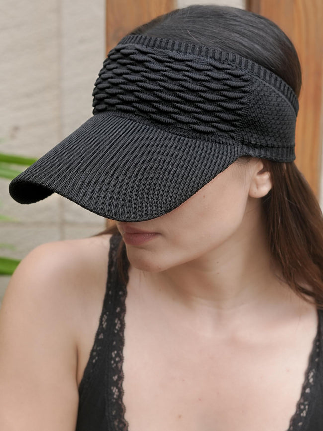 Black Ribbed Sun Visor Cap
