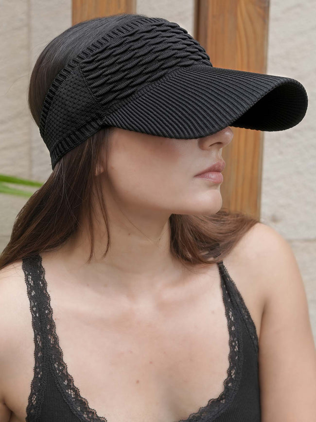Black Ribbed Sun Visor Cap
