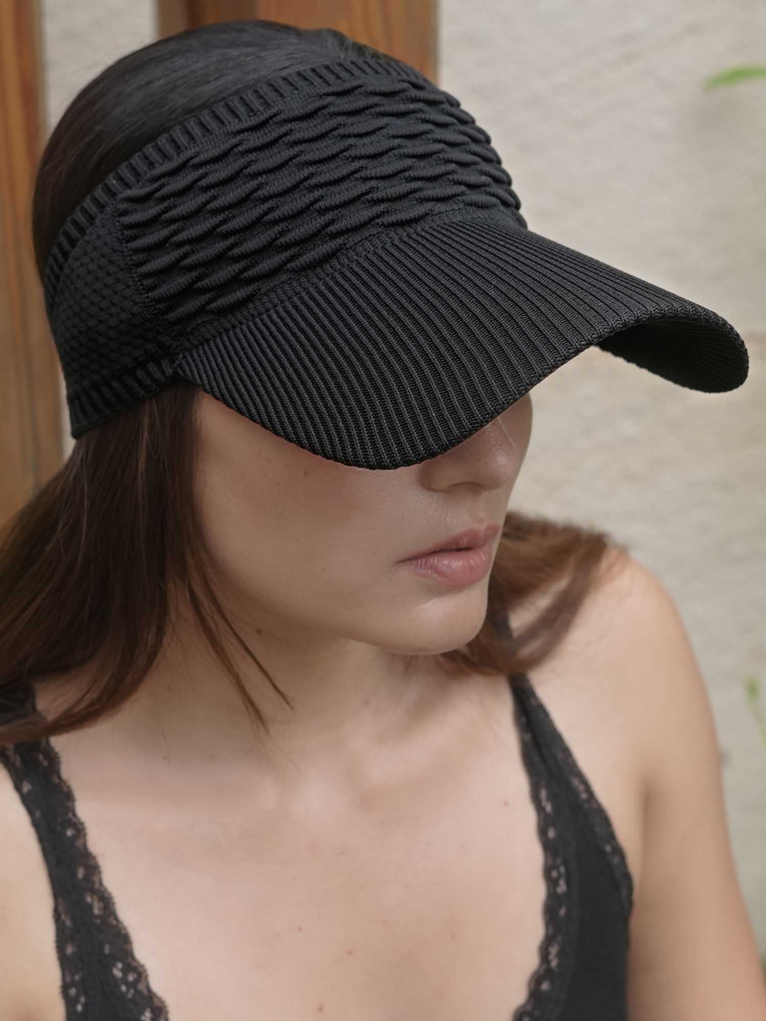 Black Ribbed Sun Visor Cap