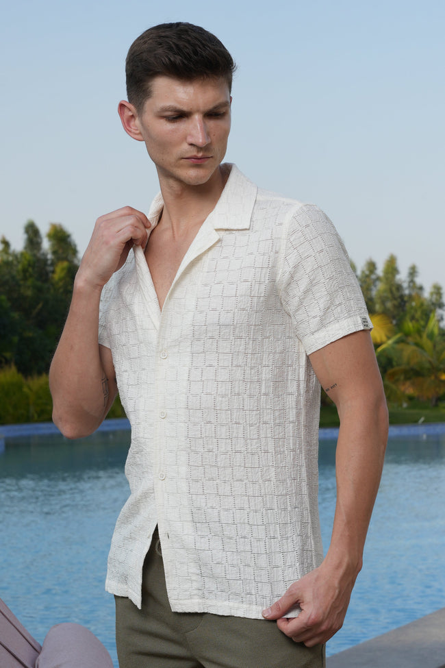 Men Lucky Crotchet Shirt White Fresh