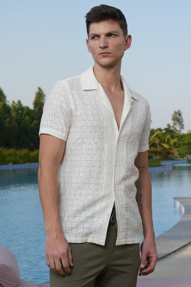 Men Lucky Crotchet Shirt White Fresh
