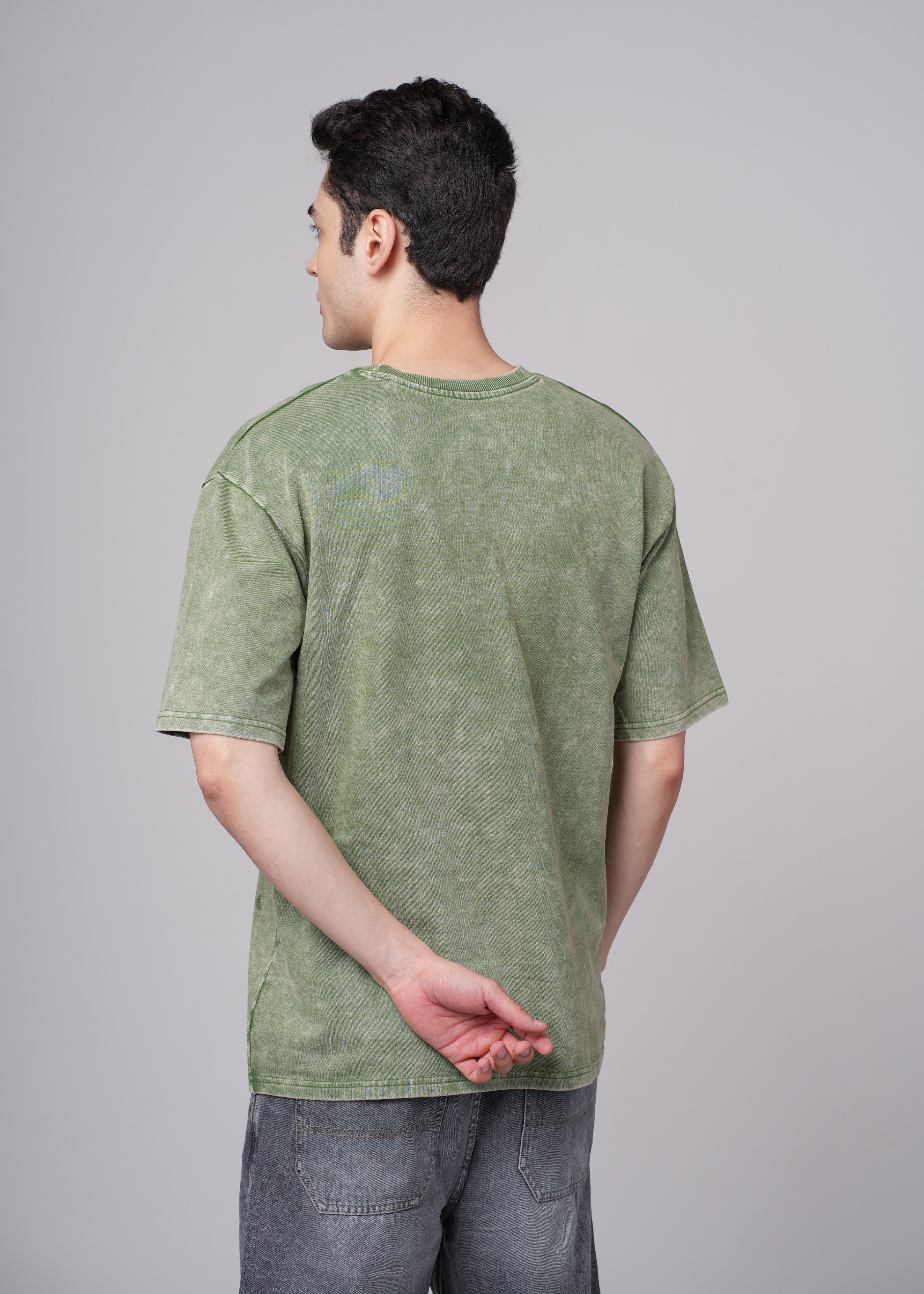 Men Olive Graphic Cotton Oversized T-Shirt