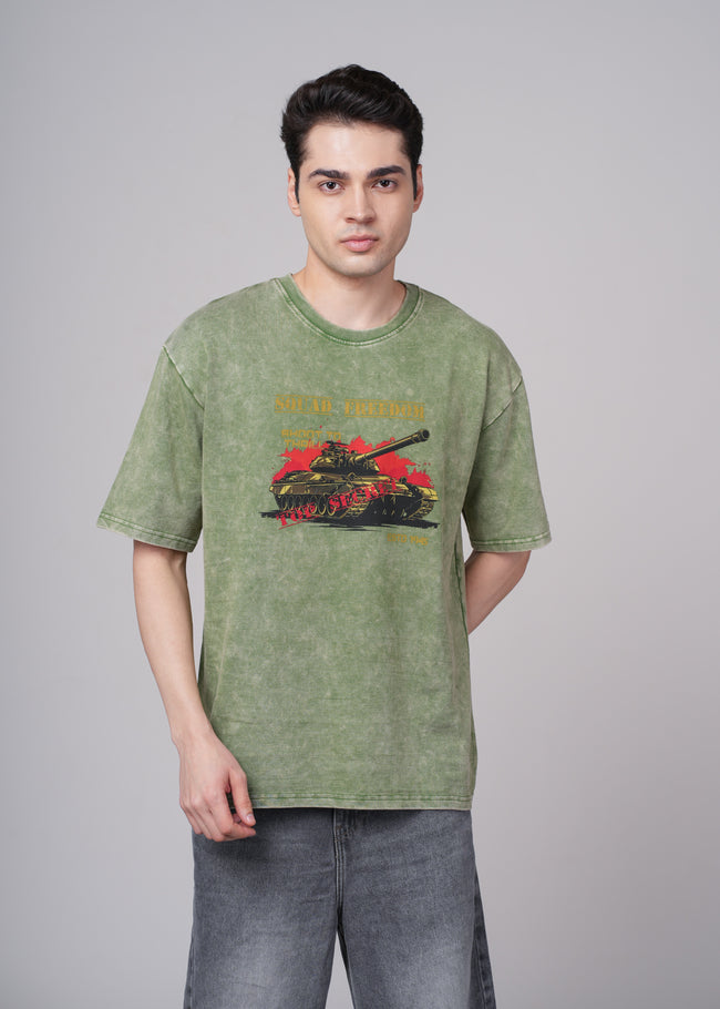 Men Olive Graphic Cotton Oversized T-Shirt