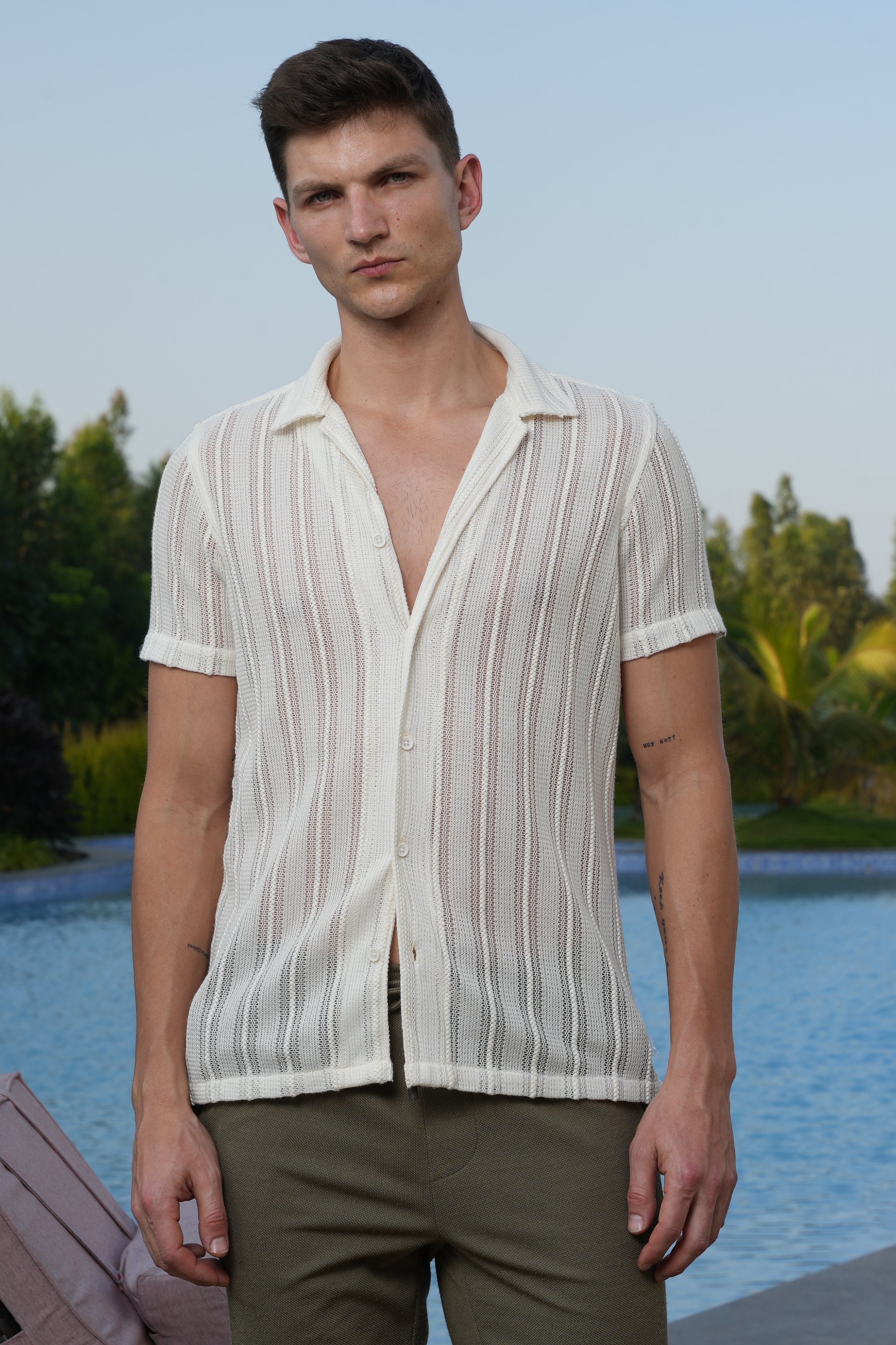 Men Adrian Crotchet Shirt Off White