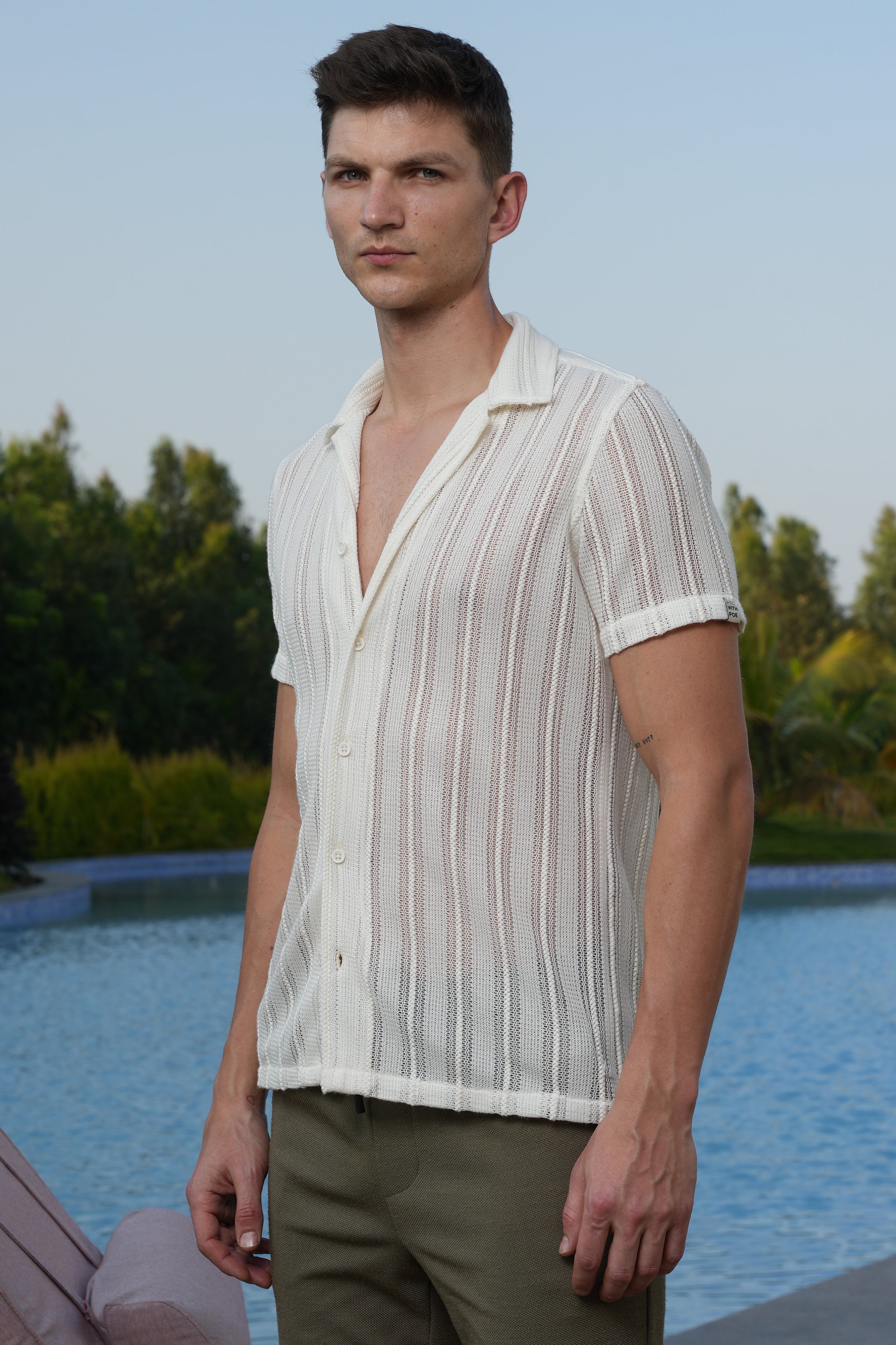 Men Adrian Crotchet Shirt Off White