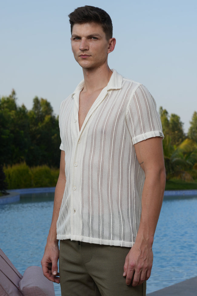 Men Adrian Crotchet Shirt Off White