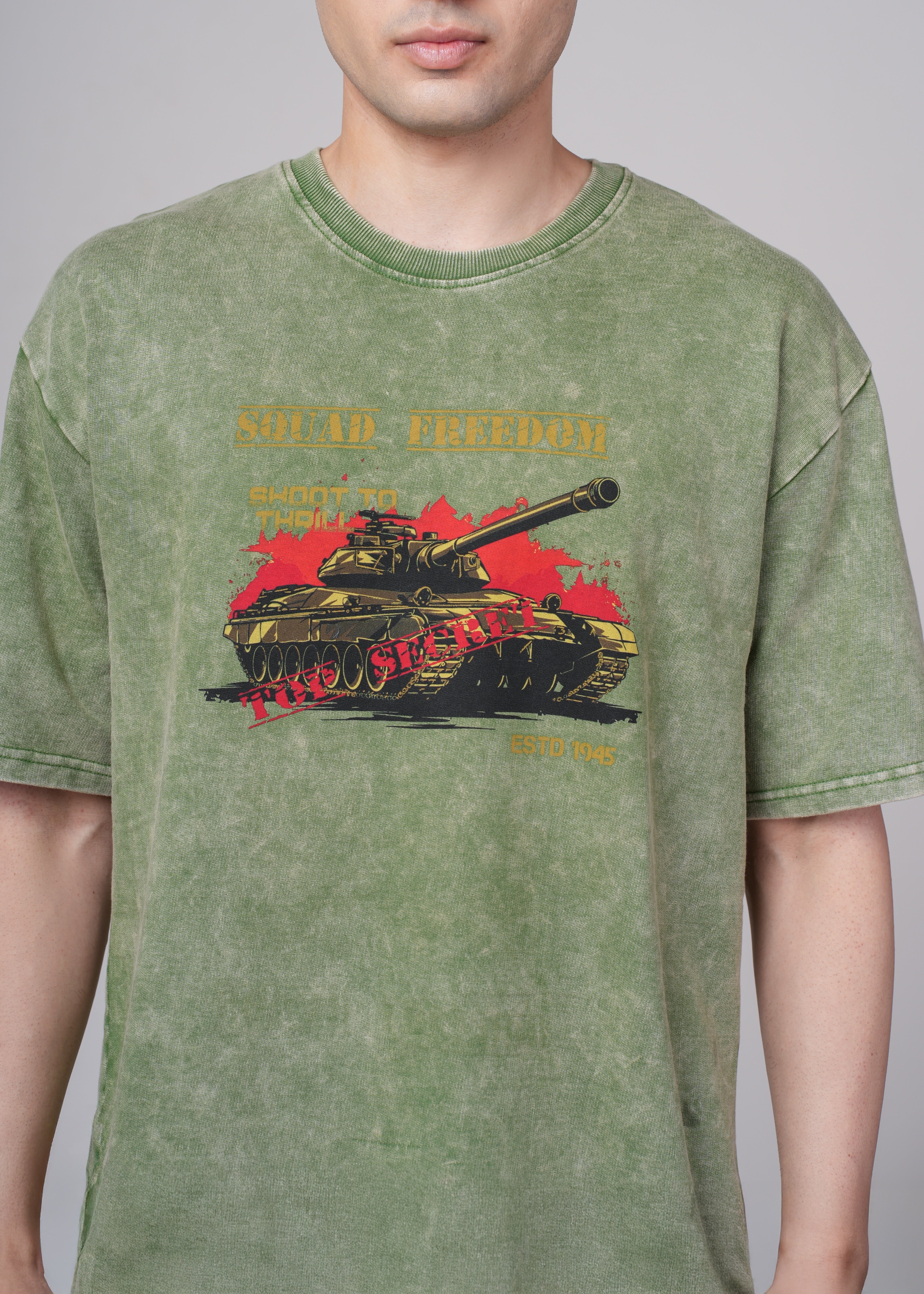 Men Olive Graphic Cotton Oversized T-Shirt