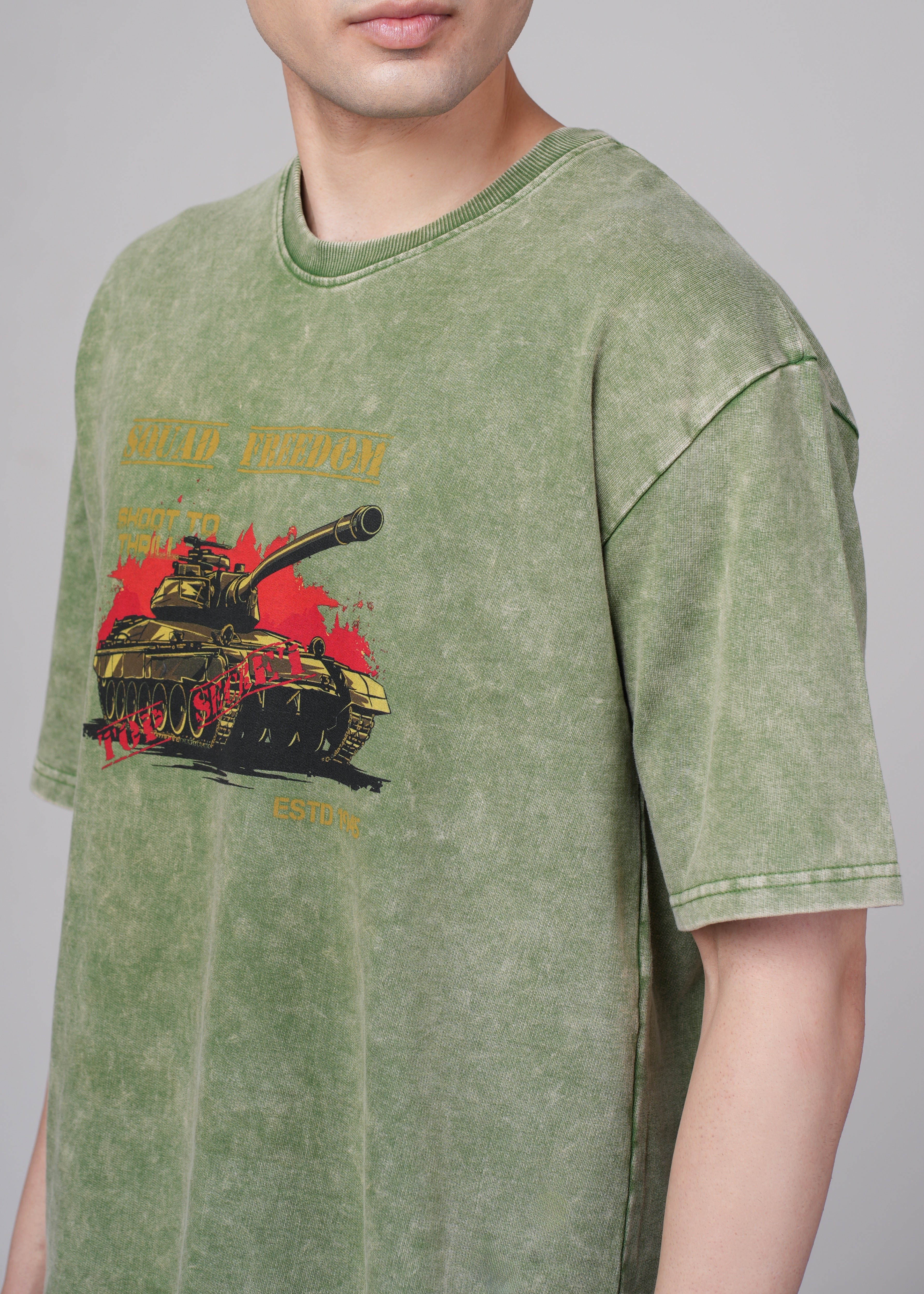 Men Olive Graphic Cotton Oversized T-Shirt