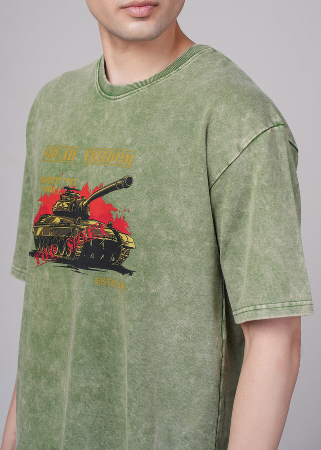 Men Olive Graphic Cotton Oversized T-Shirt