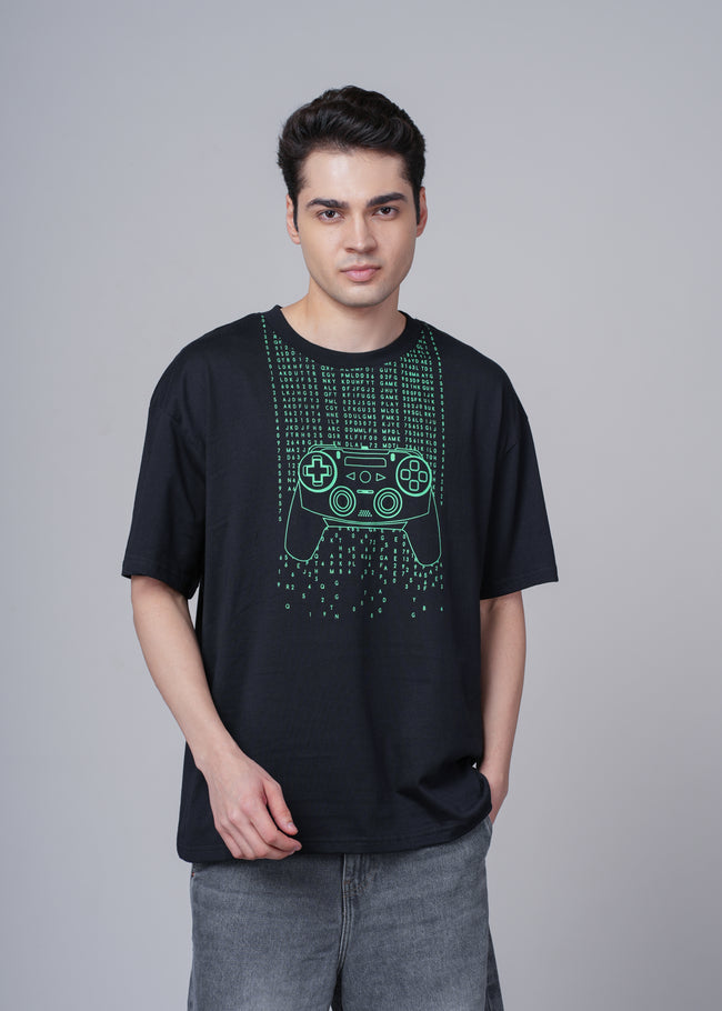 Men Black Graphic Cotton Oversized T-Shirt
