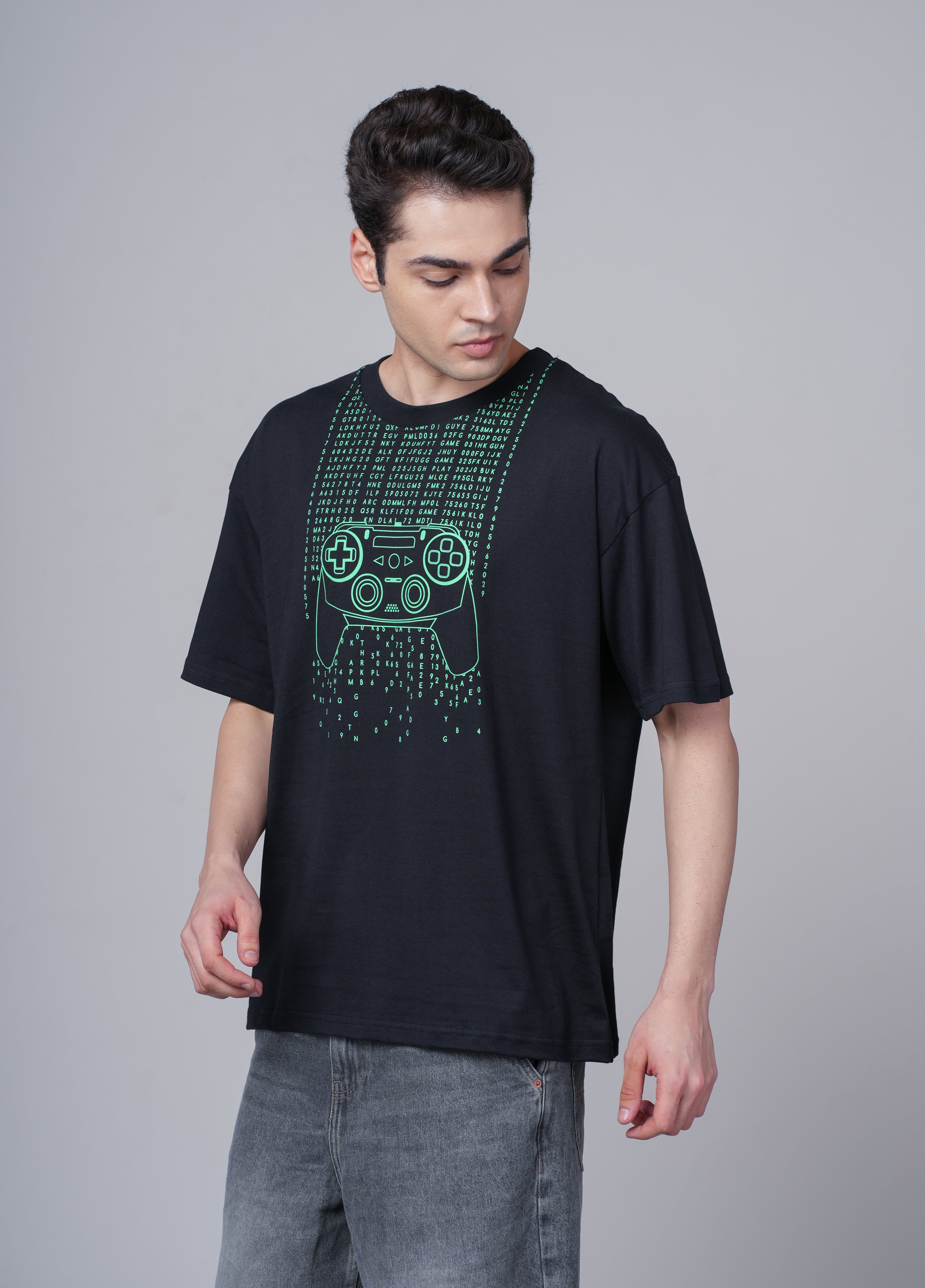 Men Black Graphic Cotton Oversized T-Shirt
