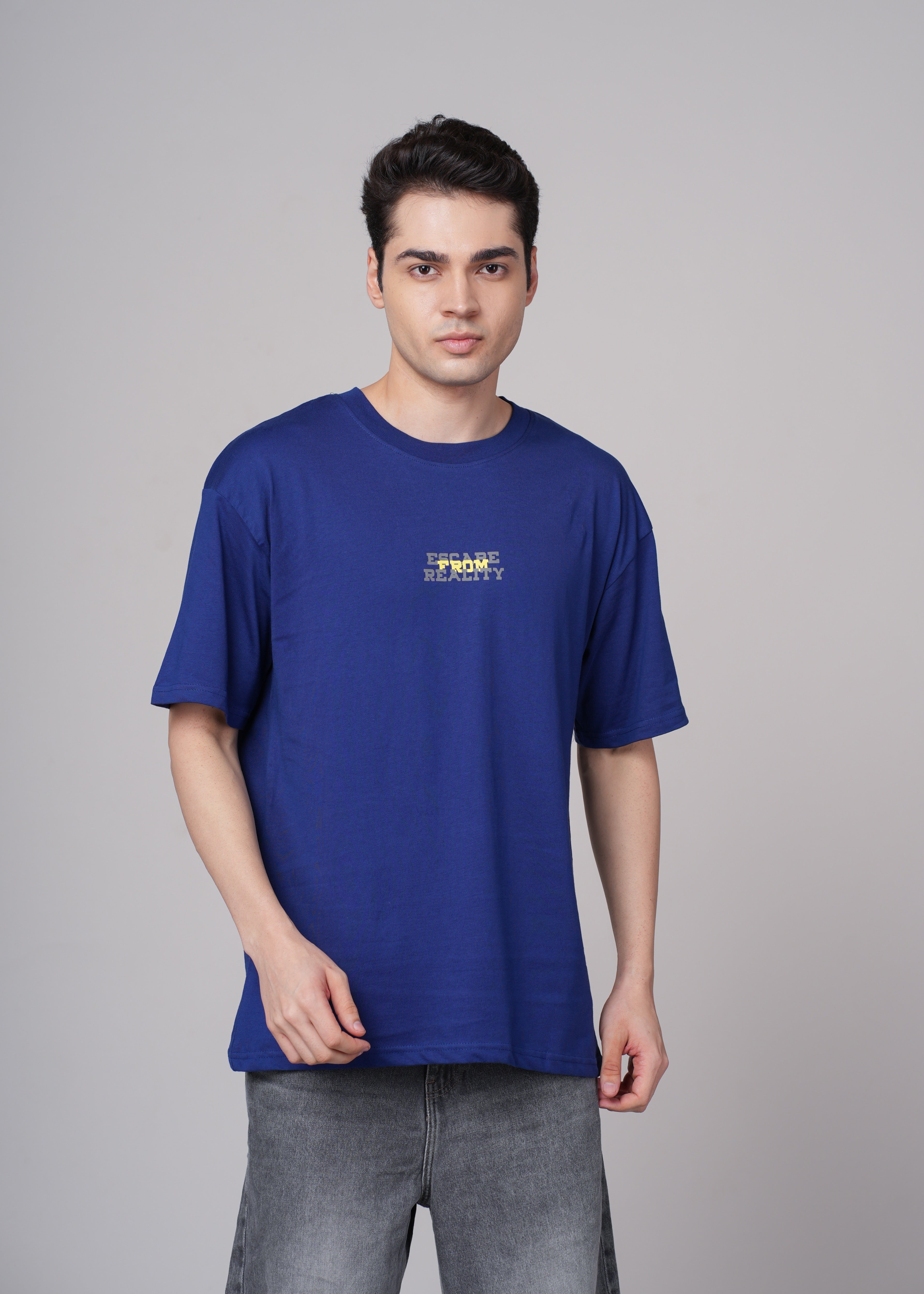 Men Blue Graphic Cotton Oversized T-Shirt