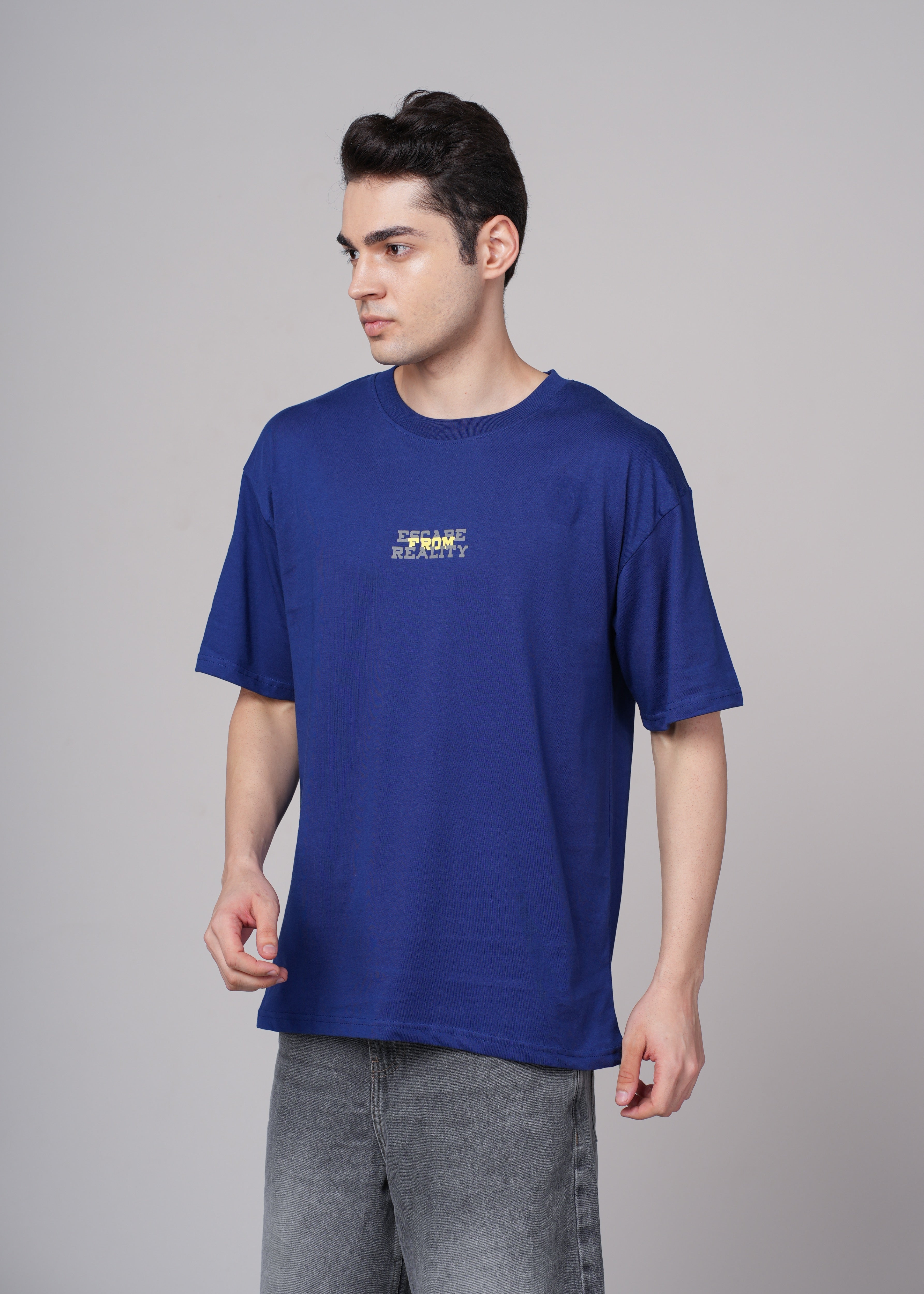 Men Blue Graphic Cotton Oversized T-Shirt