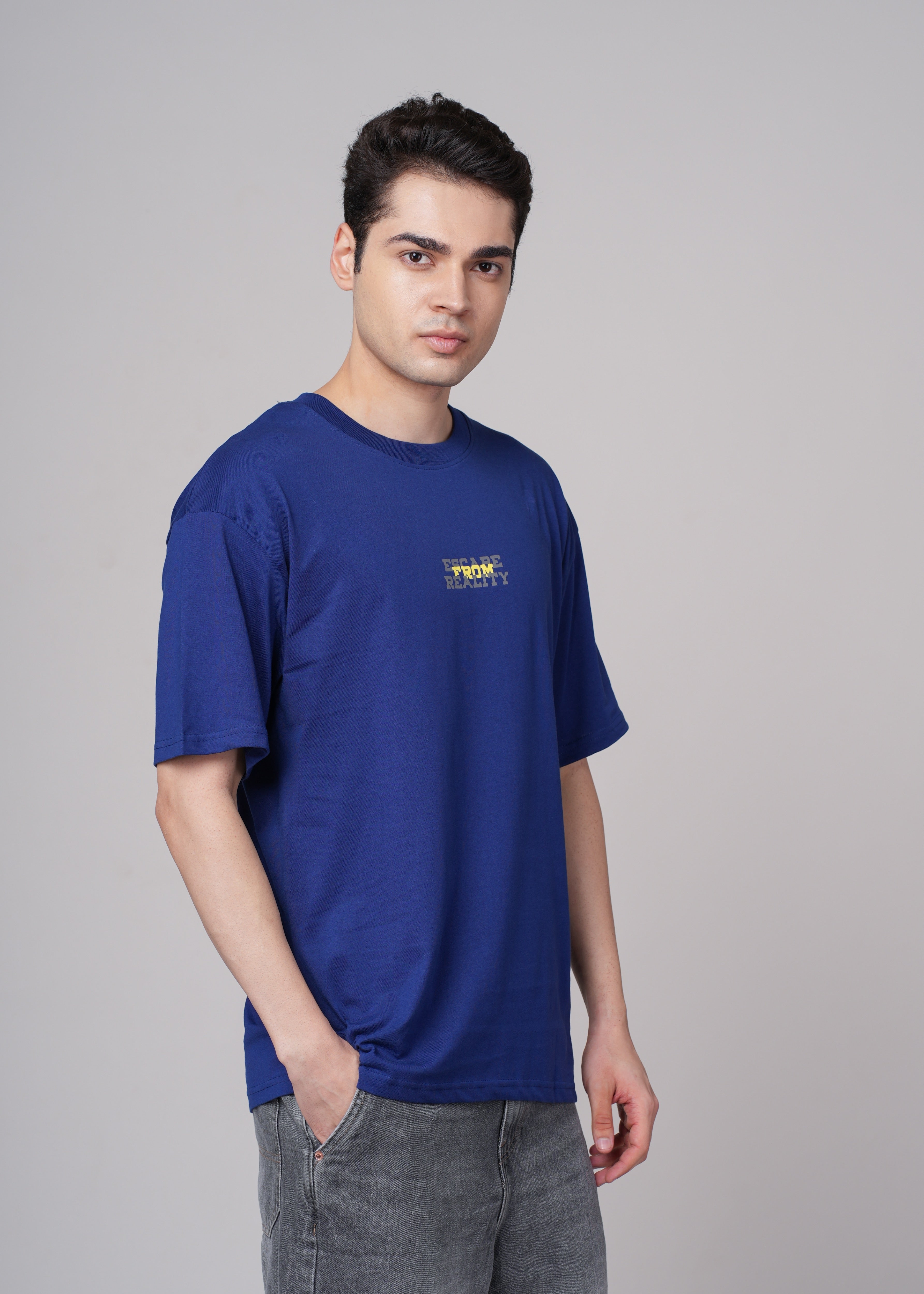 Men Blue Graphic Cotton Oversized T-Shirt
