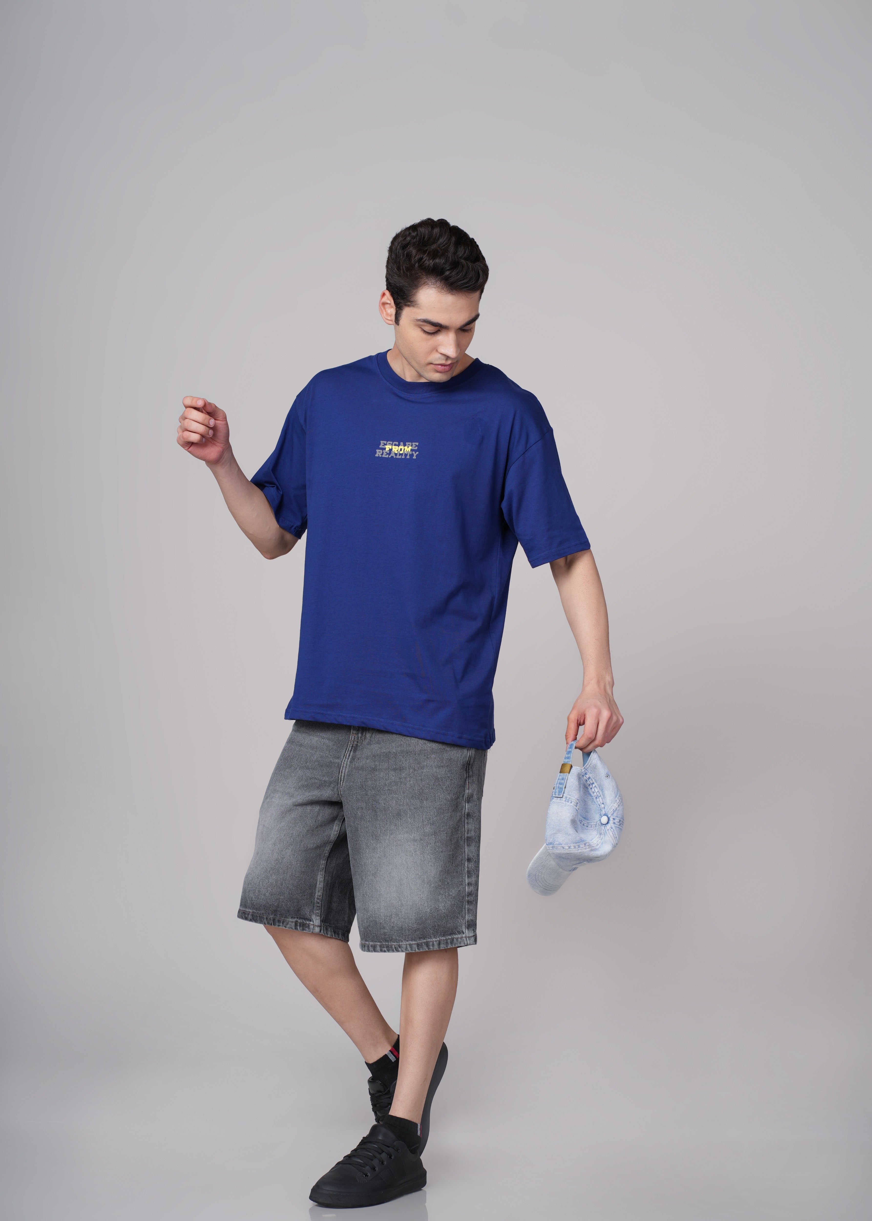 Men Blue Graphic Cotton Oversized T-Shirt