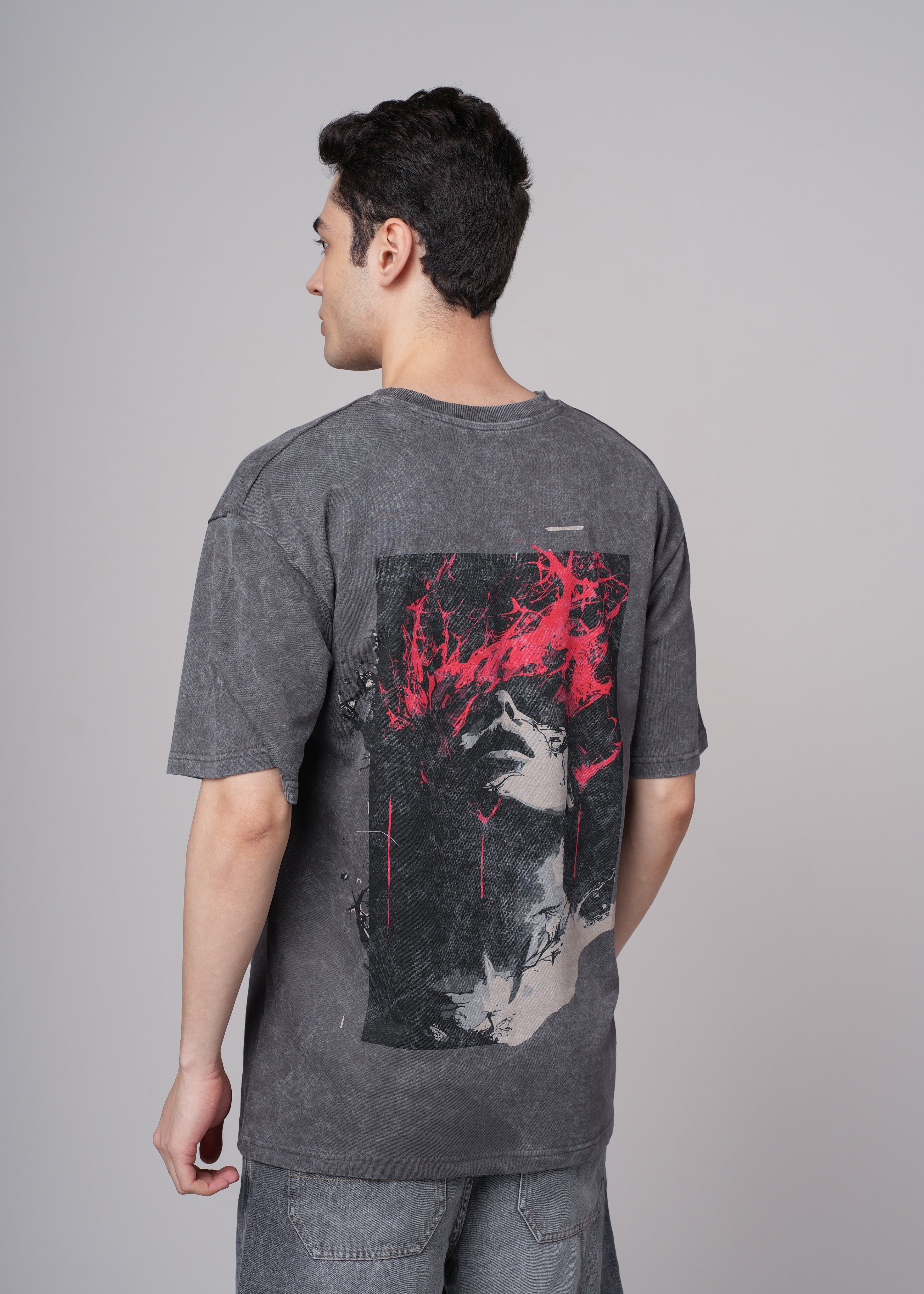 Men Grey Printed Cotton Oversized T-Shirt