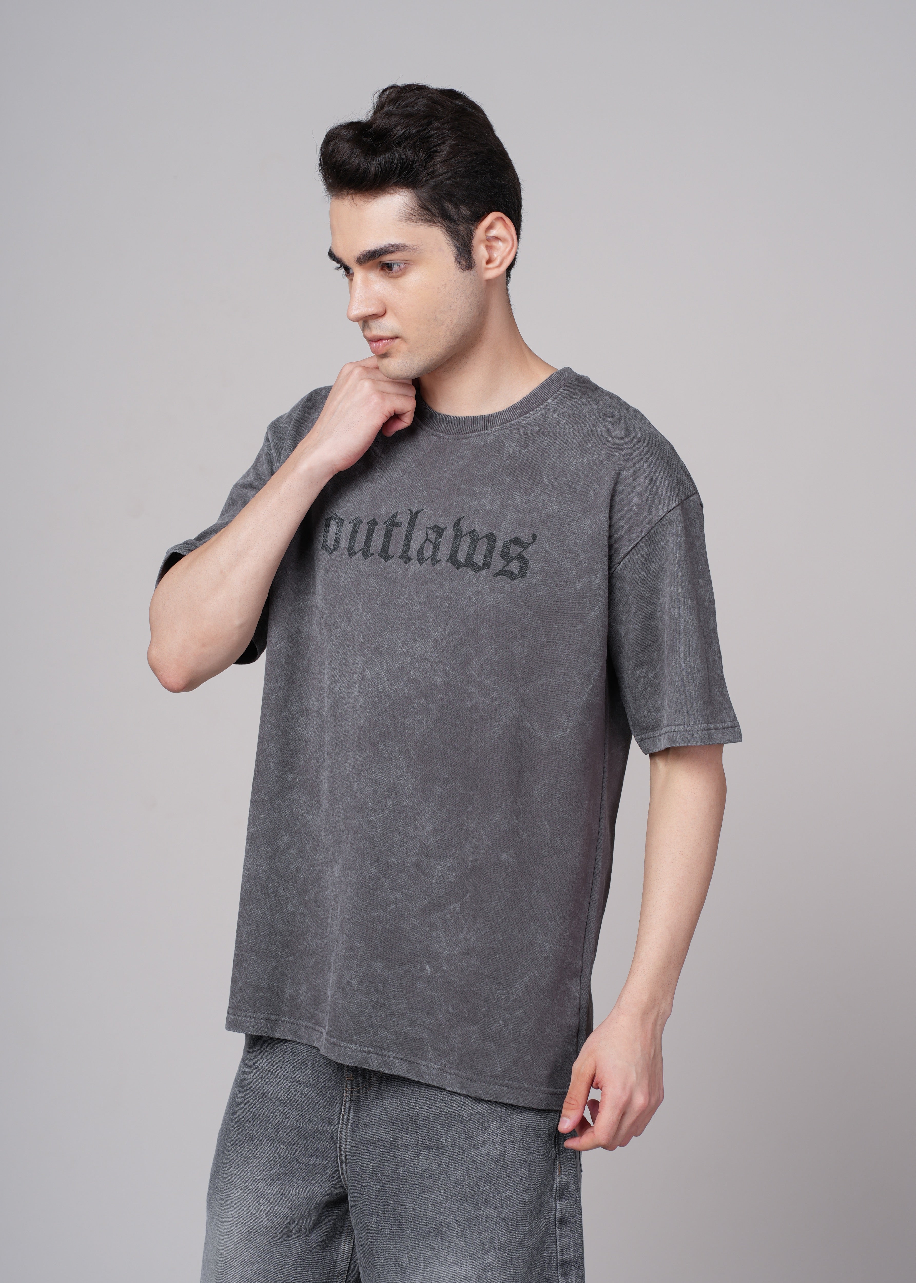 Men Grey Printed Cotton Oversized T-Shirt