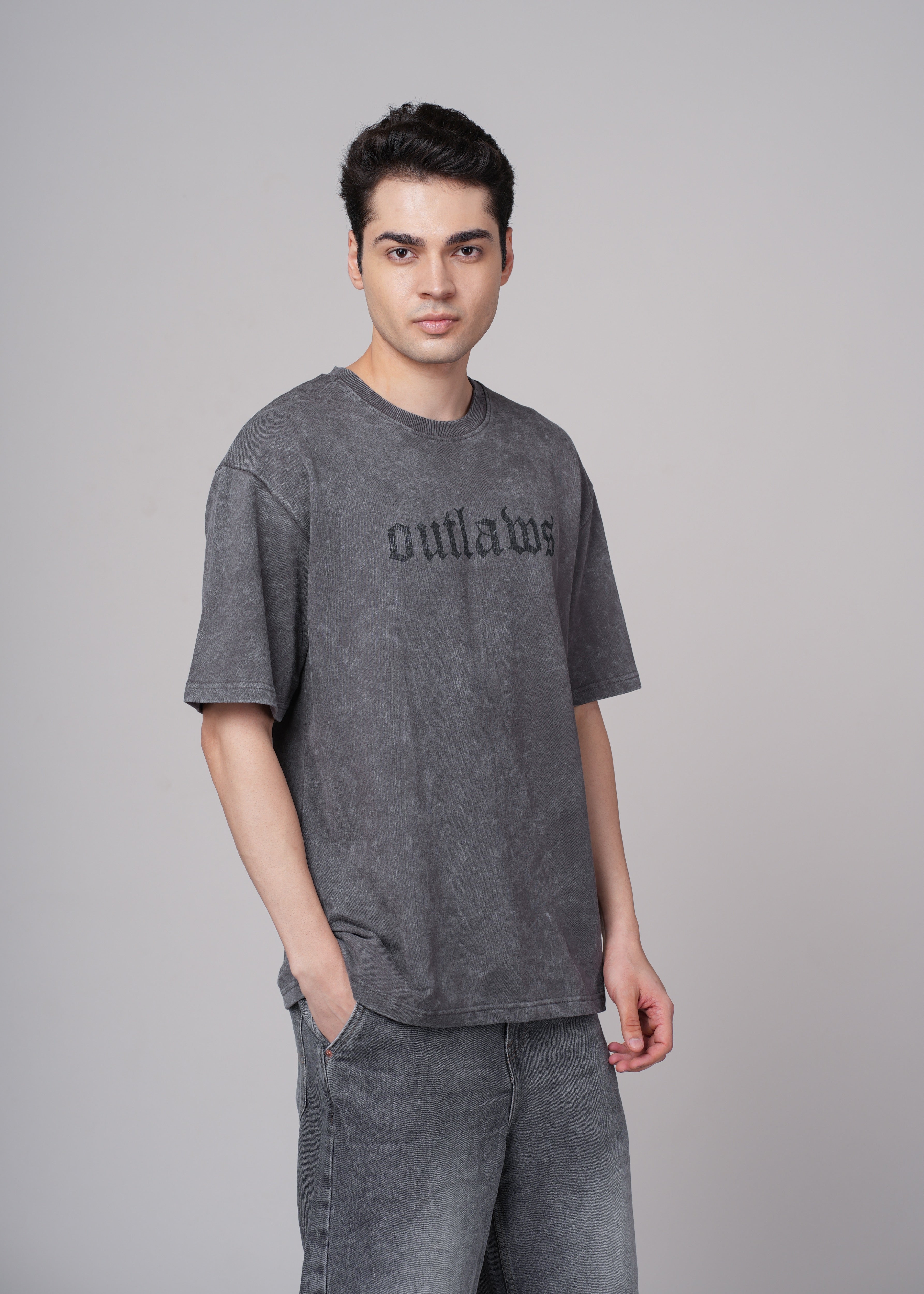 Men Grey Printed Cotton Oversized T-Shirt