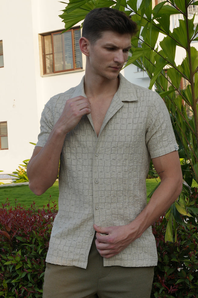 Men Lucky Crotchet Shirt Beige Vibe