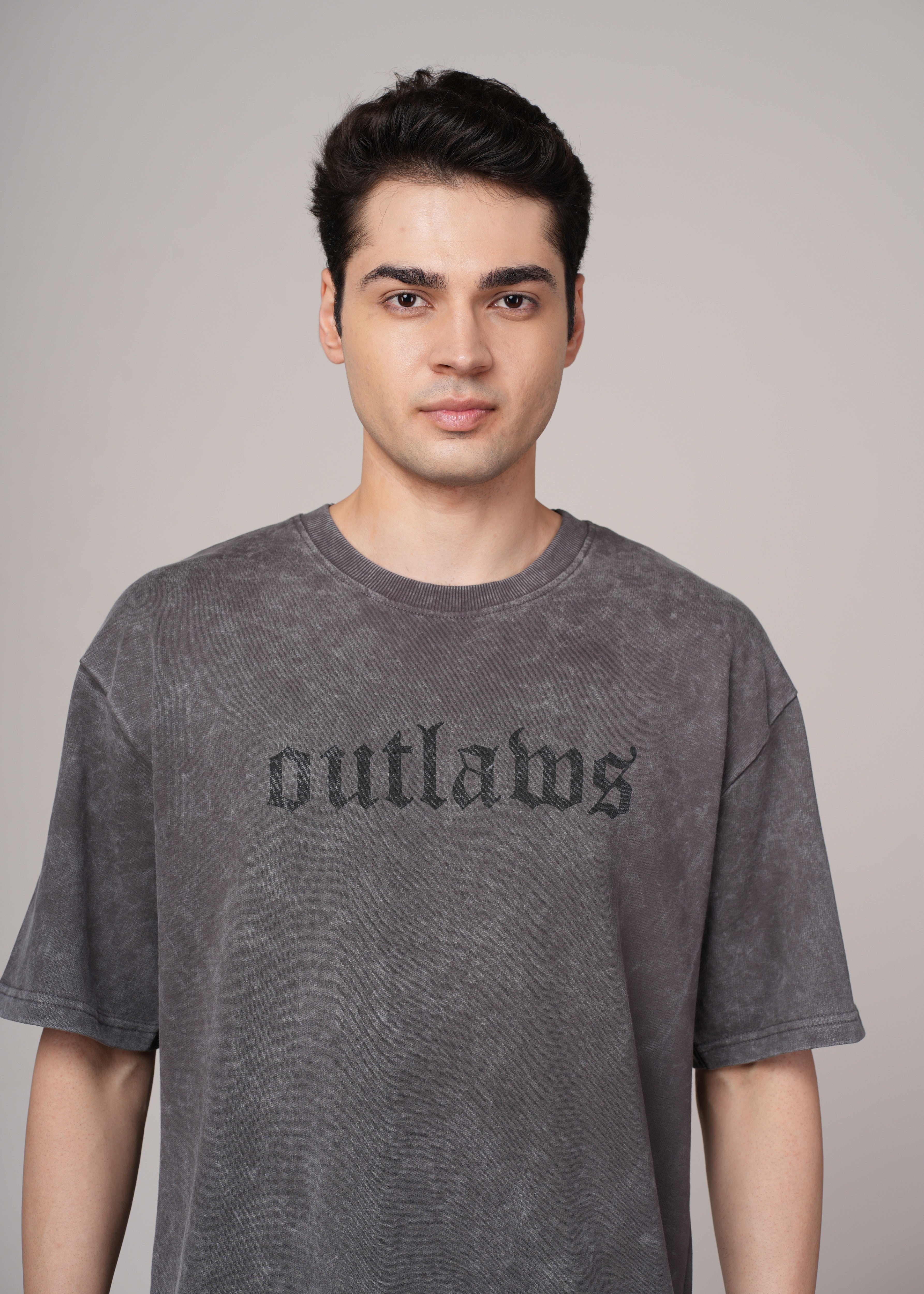 Men Grey Printed Cotton Oversized T-Shirt