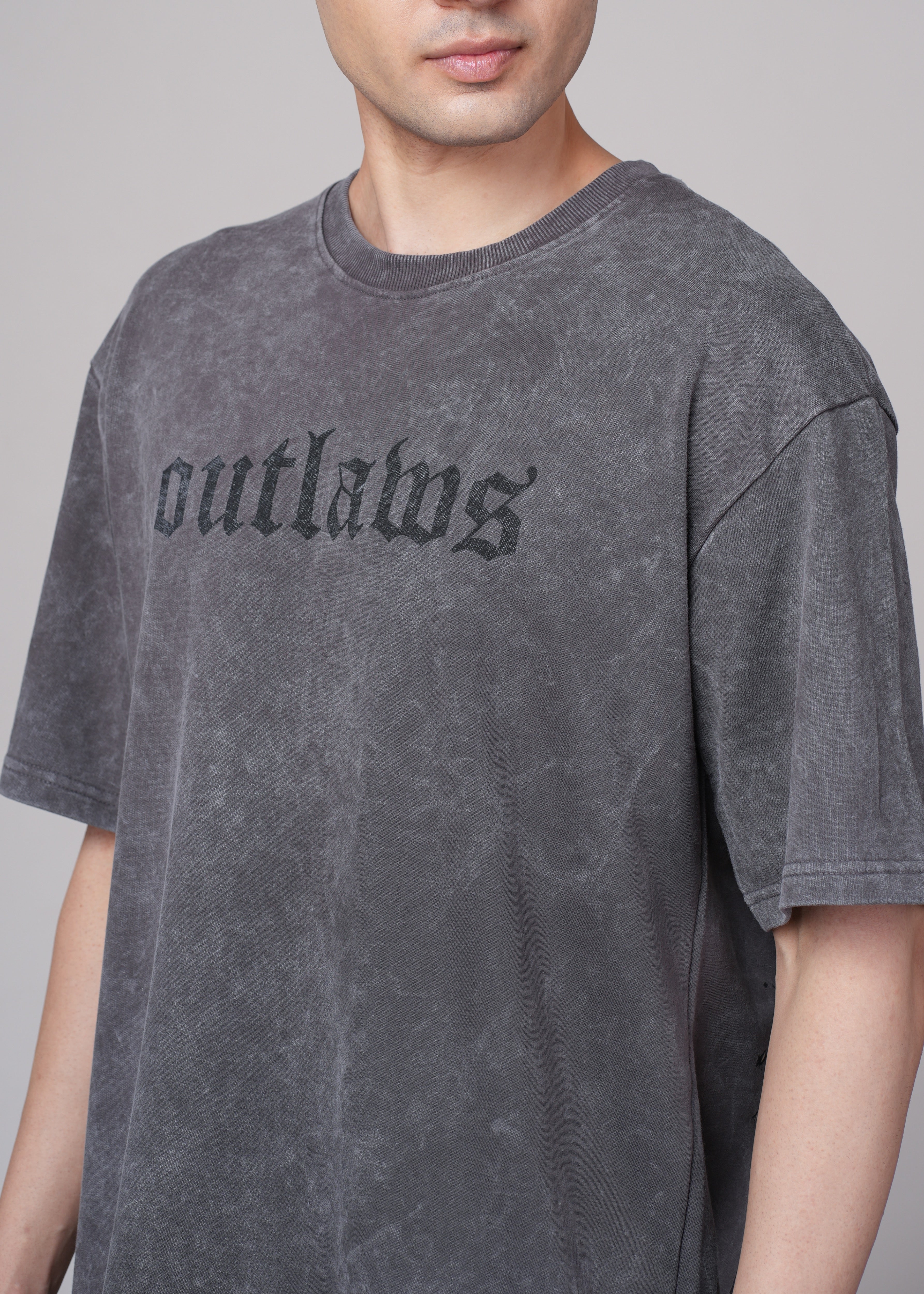 Men Grey Printed Cotton Oversized T-Shirt
