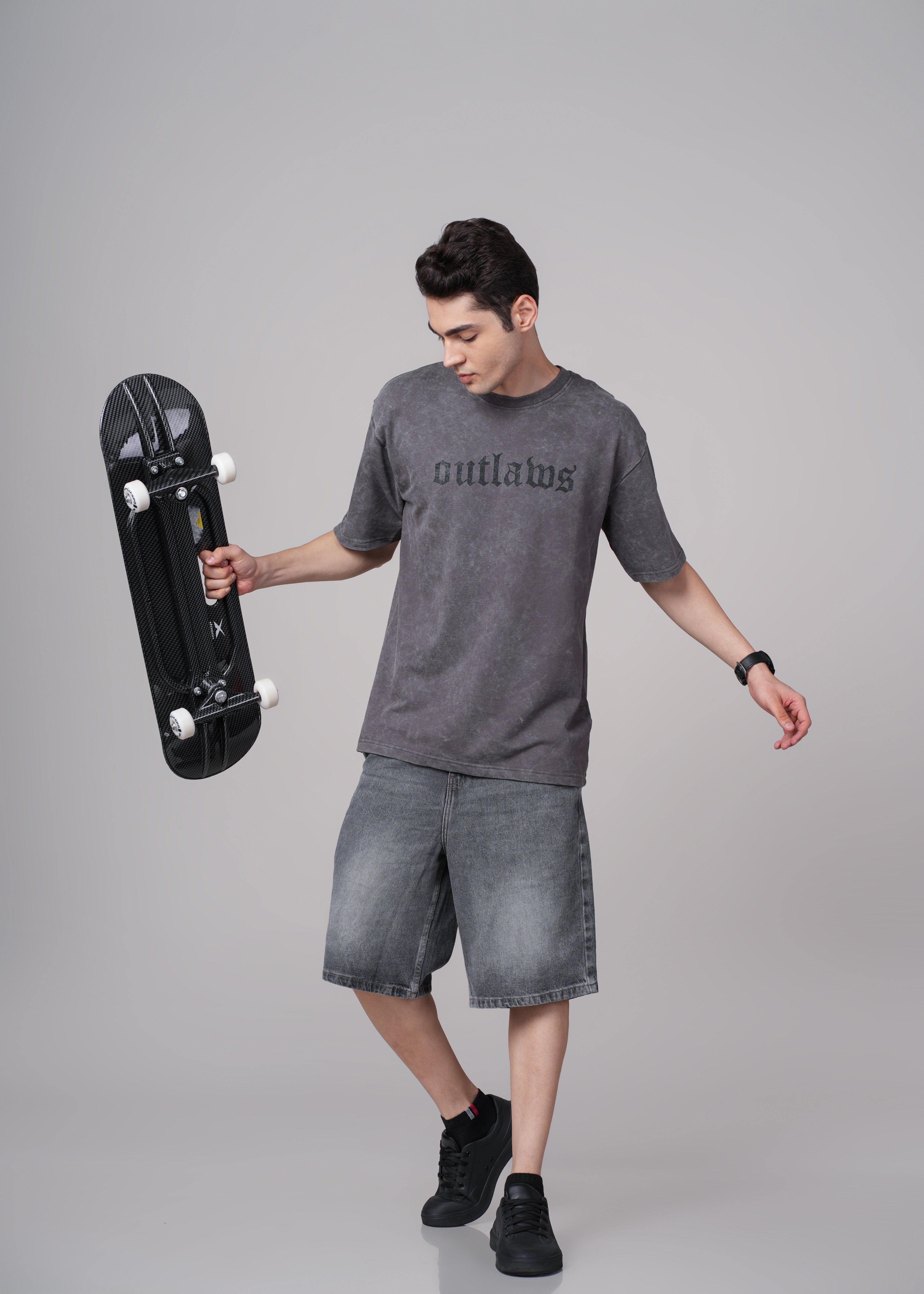Men Grey Printed Cotton Oversized T-Shirt