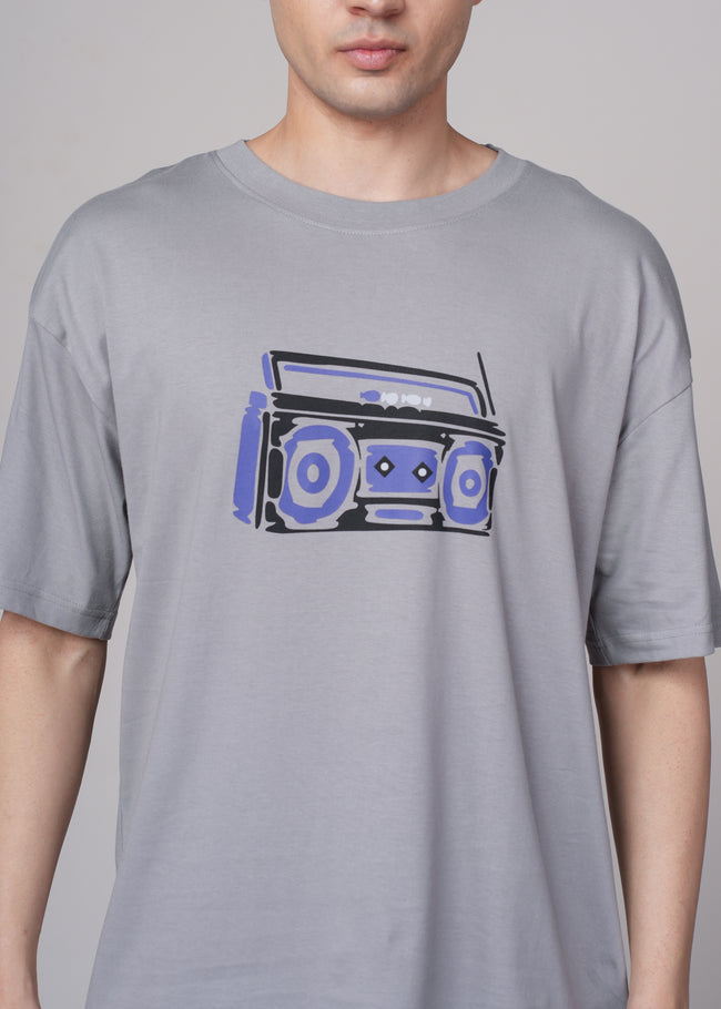 Men Grey Graphic Cotton Oversized T-Shirt