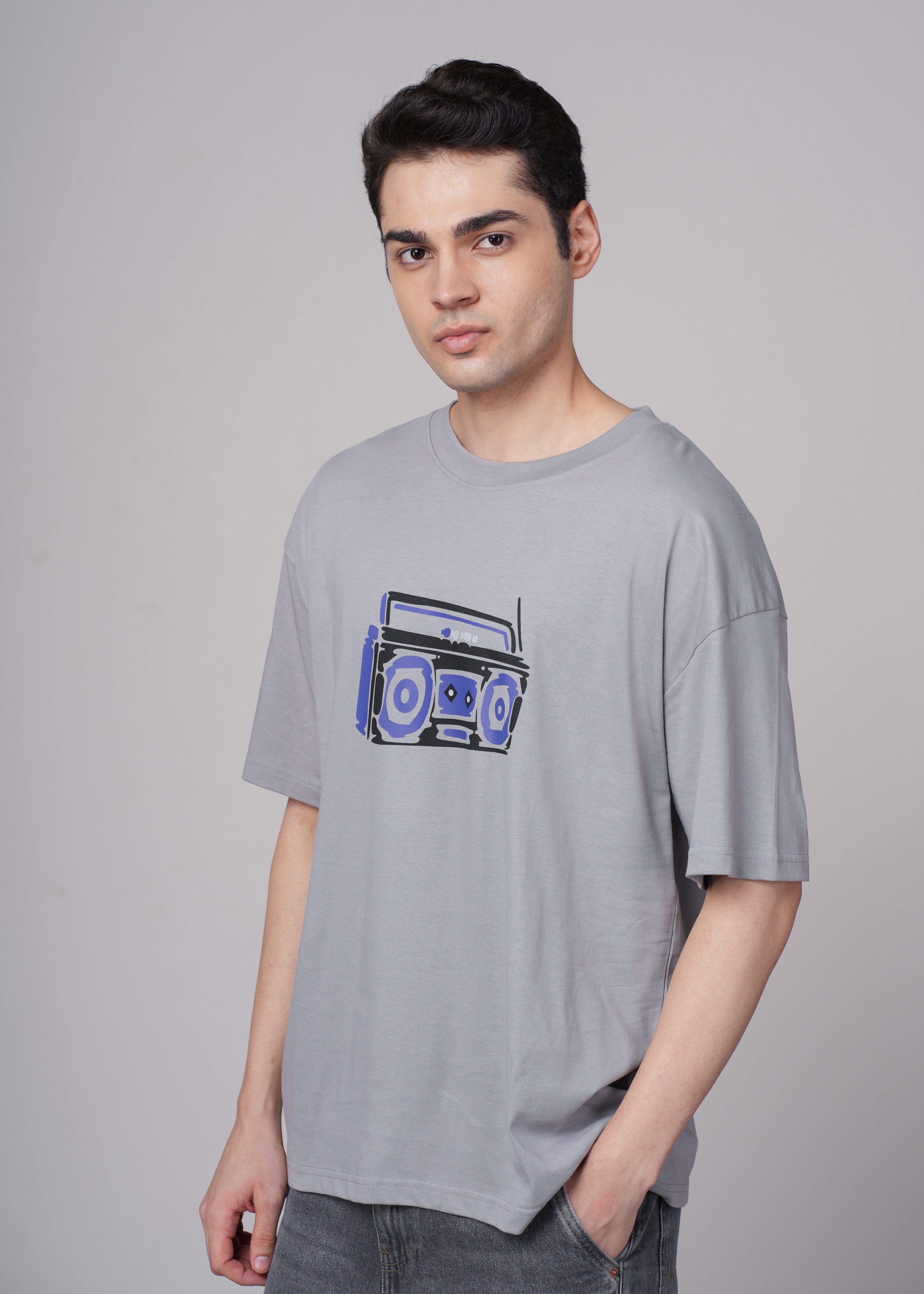 Men Grey Graphic Cotton Oversized T-Shirt