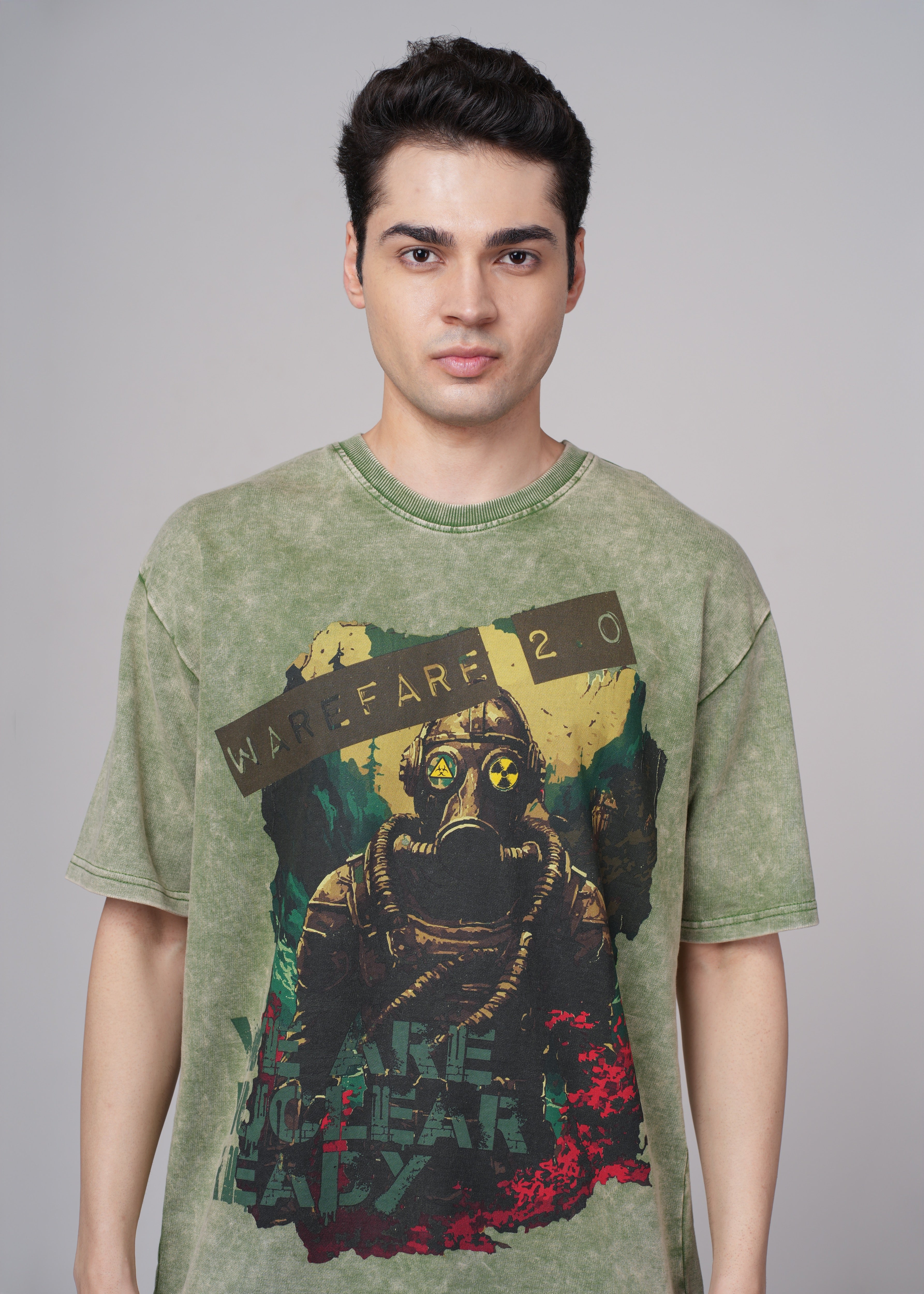 Mens Olive Graphic Cotton Oversized T-Shirt