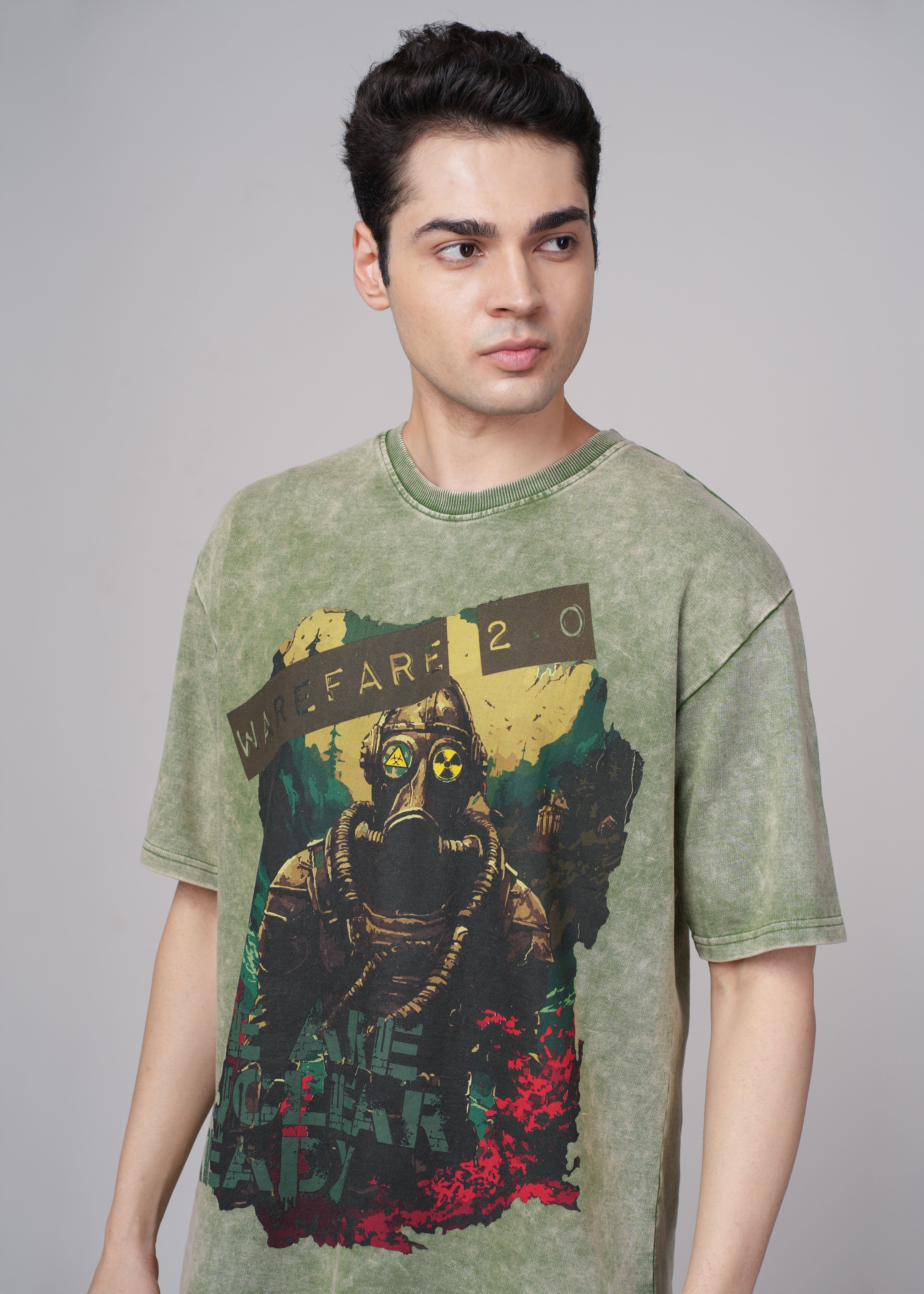Mens Olive Graphic Cotton Oversized T-Shirt