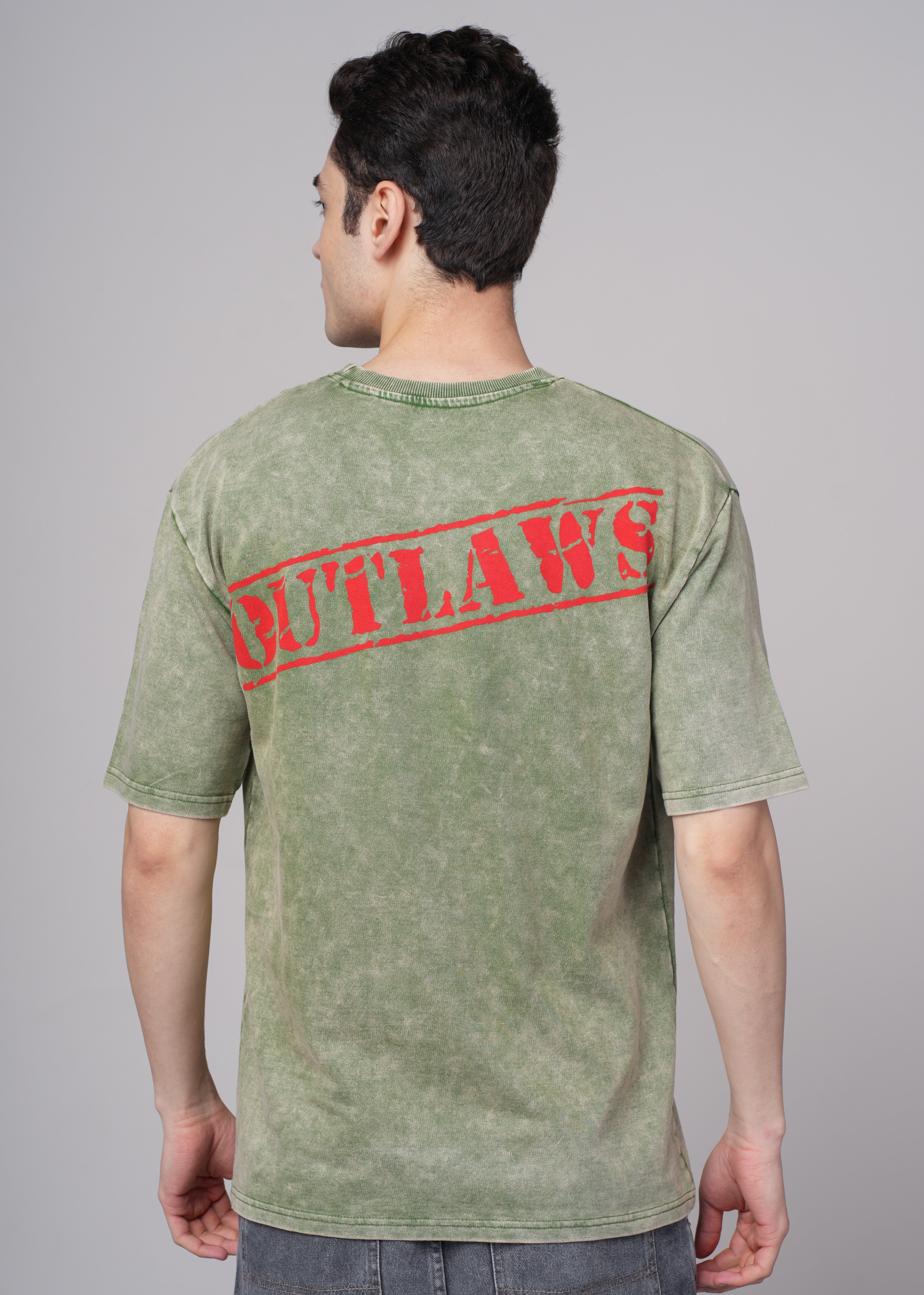 Mens Olive Graphic Cotton Oversized T-Shirt
