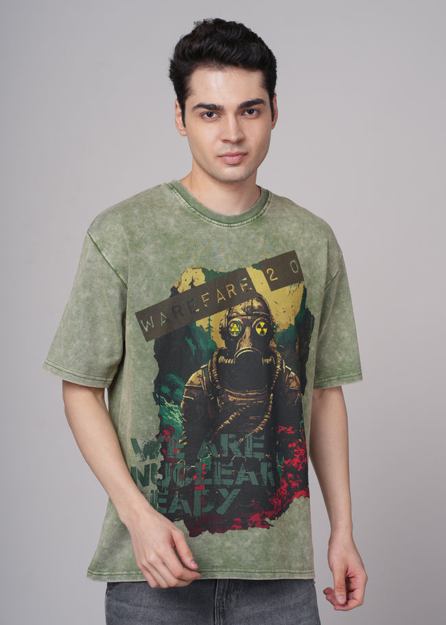 Mens Olive Graphic Cotton Oversized T-Shirt
