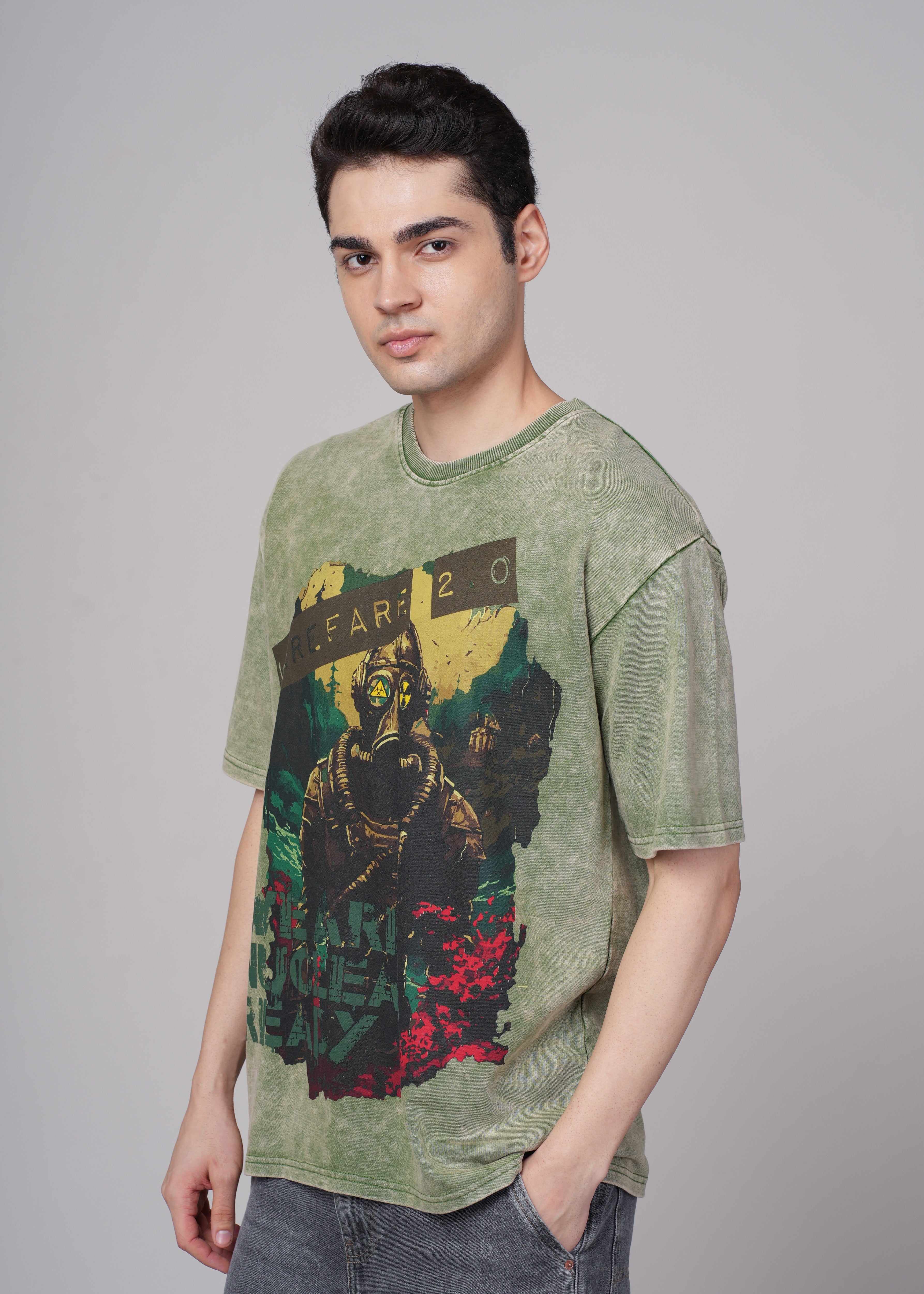 Mens Olive Graphic Cotton Oversized T-Shirt